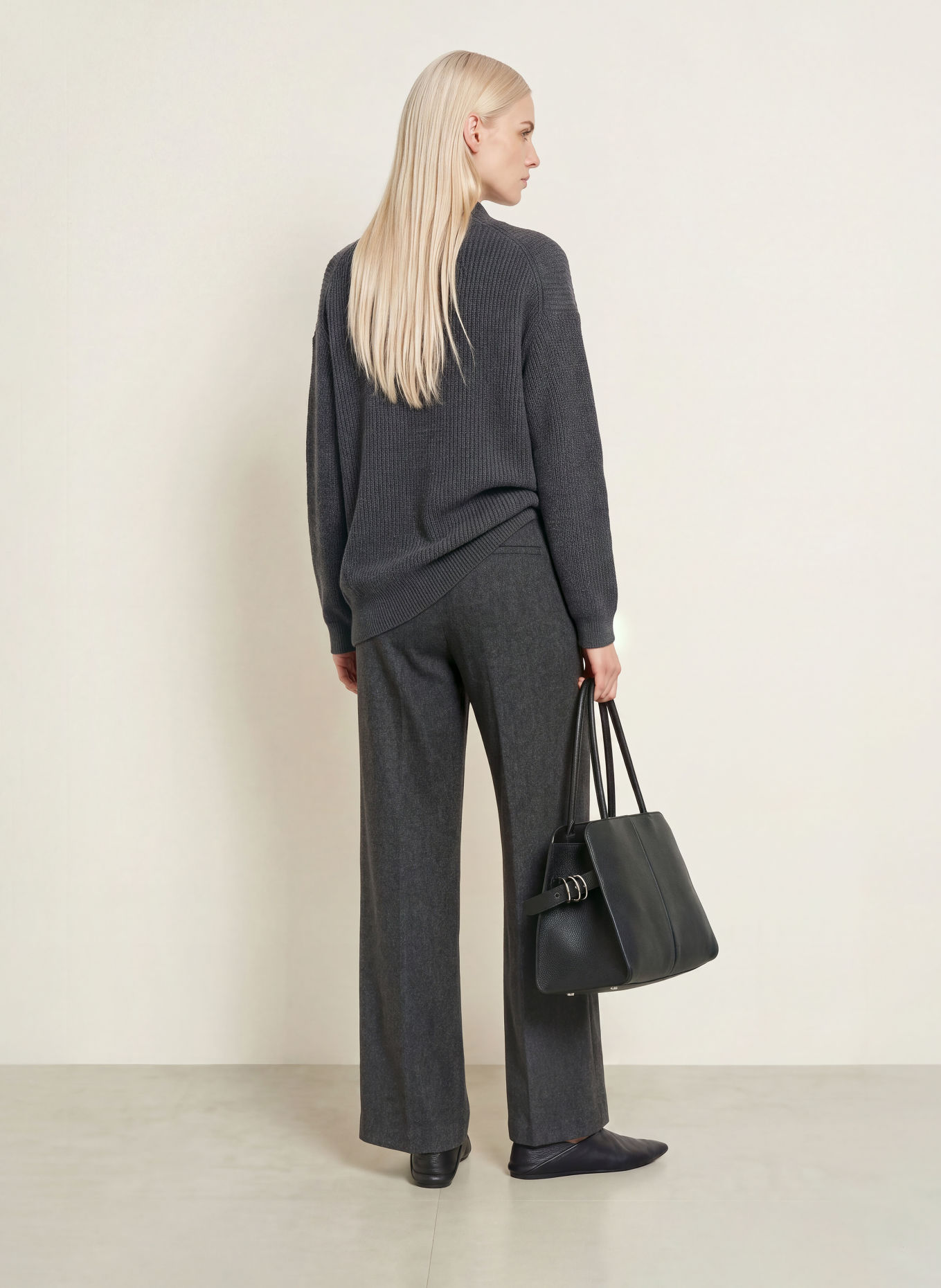 CARTOON Wide-leg trousers made from flanell: DARK GRAY / GRAY