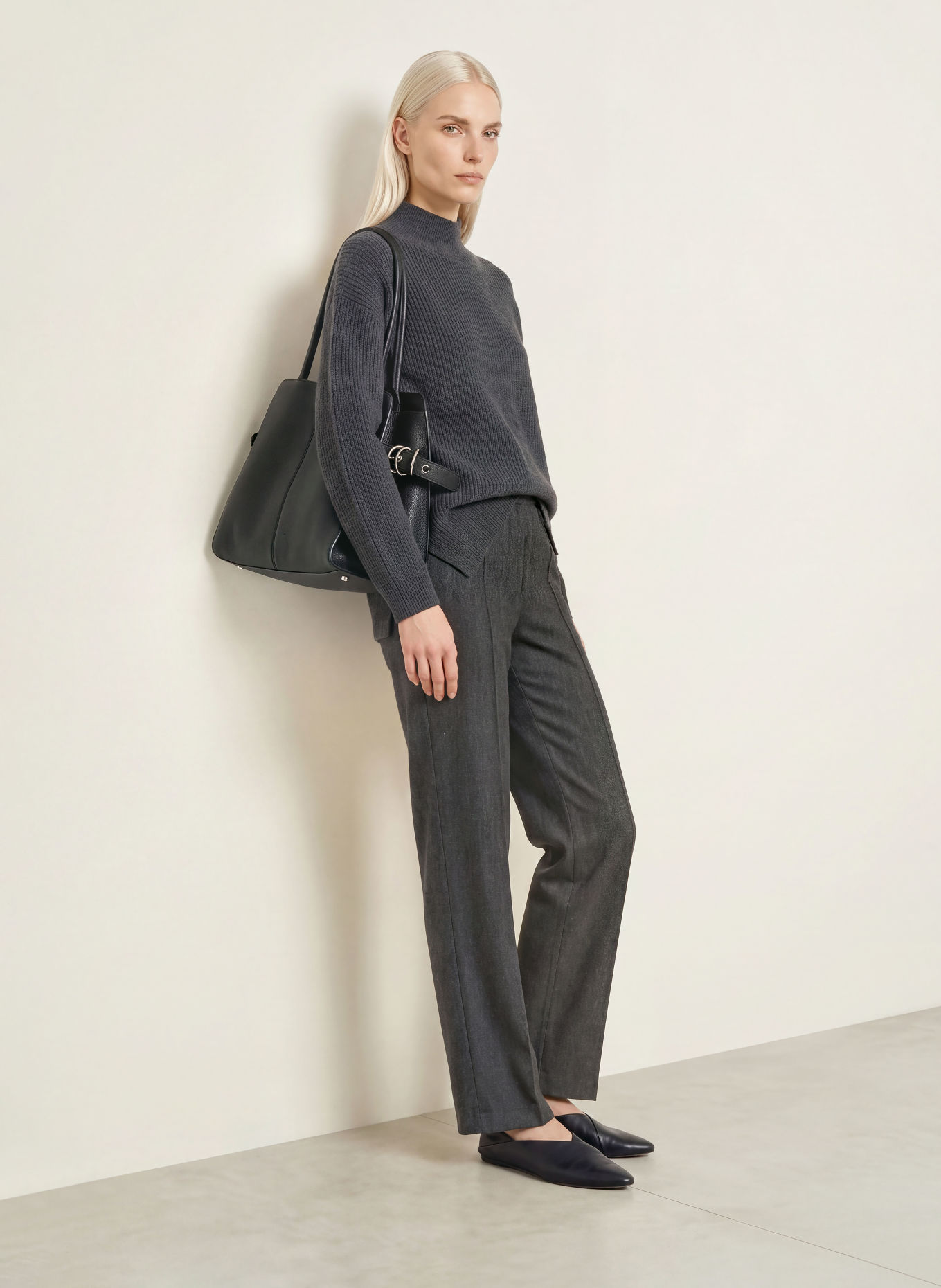 CARTOON Wide-leg trousers made from flanell: DARK GRAY / GRAY