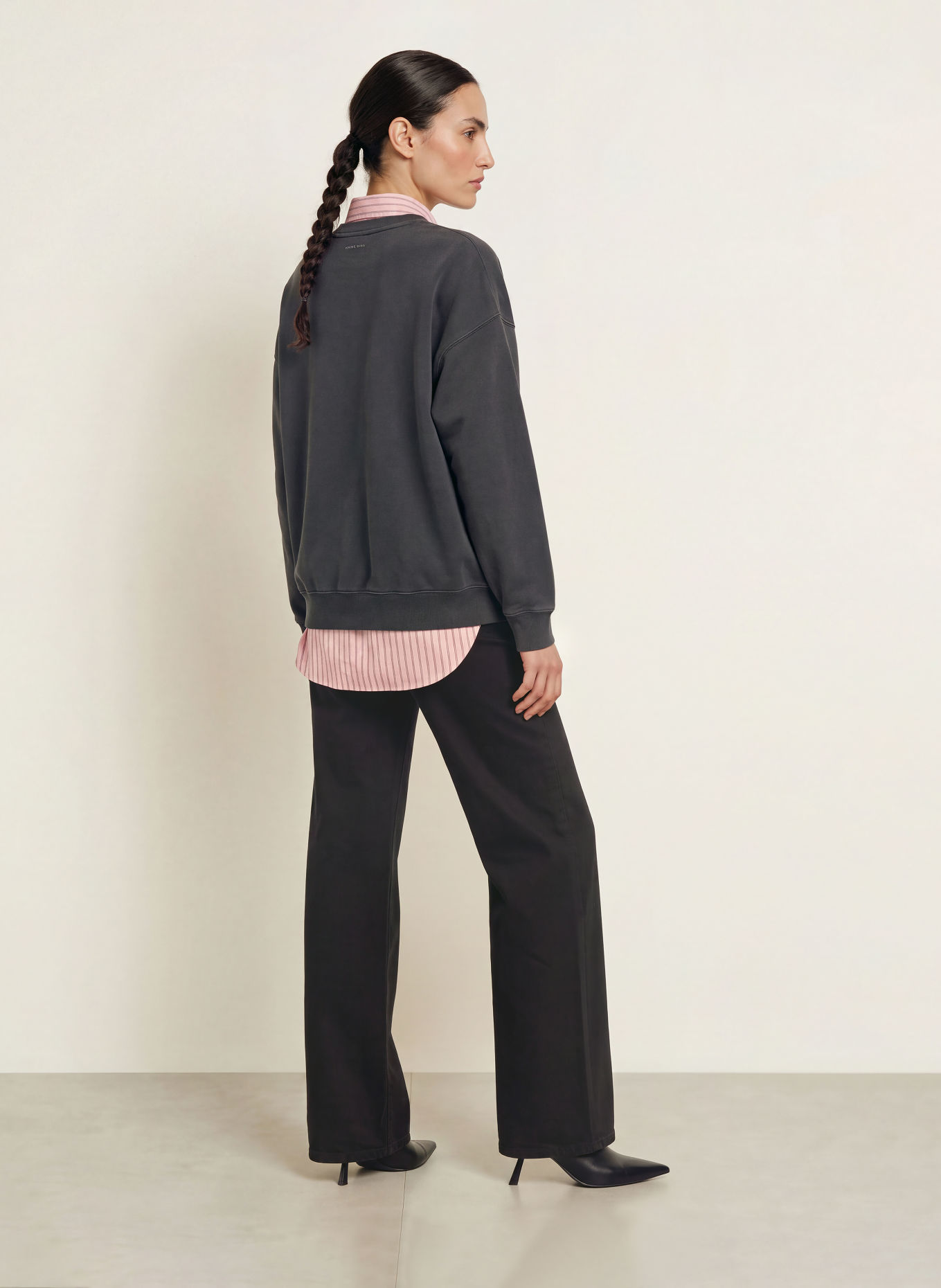 ANINE BING Sweatshirt MILES: GRIS FONCÉ / GRIS CLAIR / ROUGE CLAIR