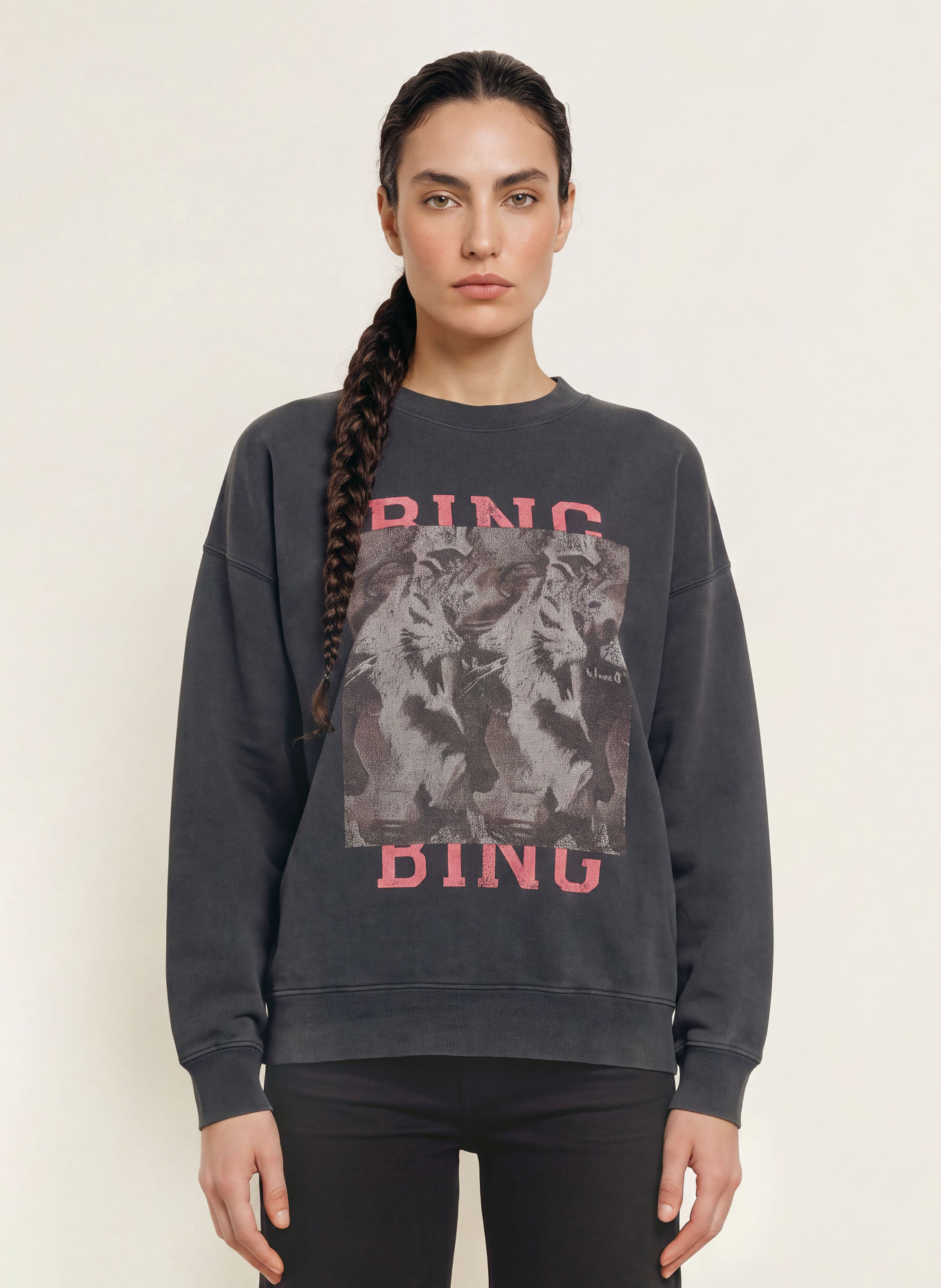 ANINE BING Sweatshirt MILES: GRIS FONCÉ / GRIS CLAIR / ROUGE CLAIR
