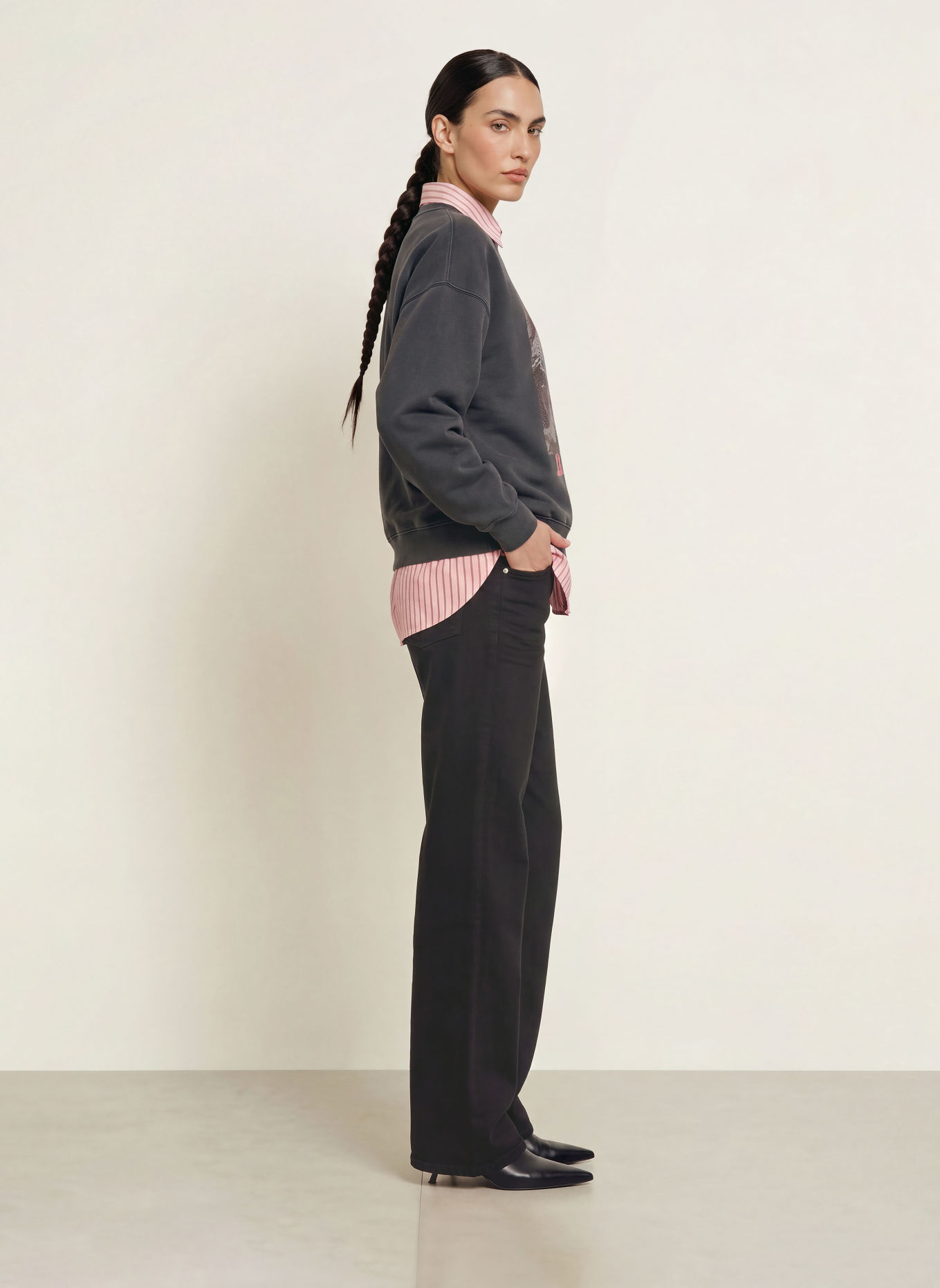 ANINE BING Sweatshirt MILES: GRIS FONCÉ / GRIS CLAIR / ROUGE CLAIR