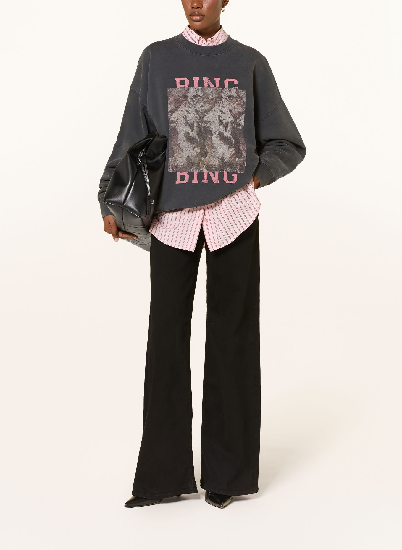 ANINE BING Sweatshirt MILES: GRIS FONCÉ / GRIS CLAIR / ROUGE CLAIR