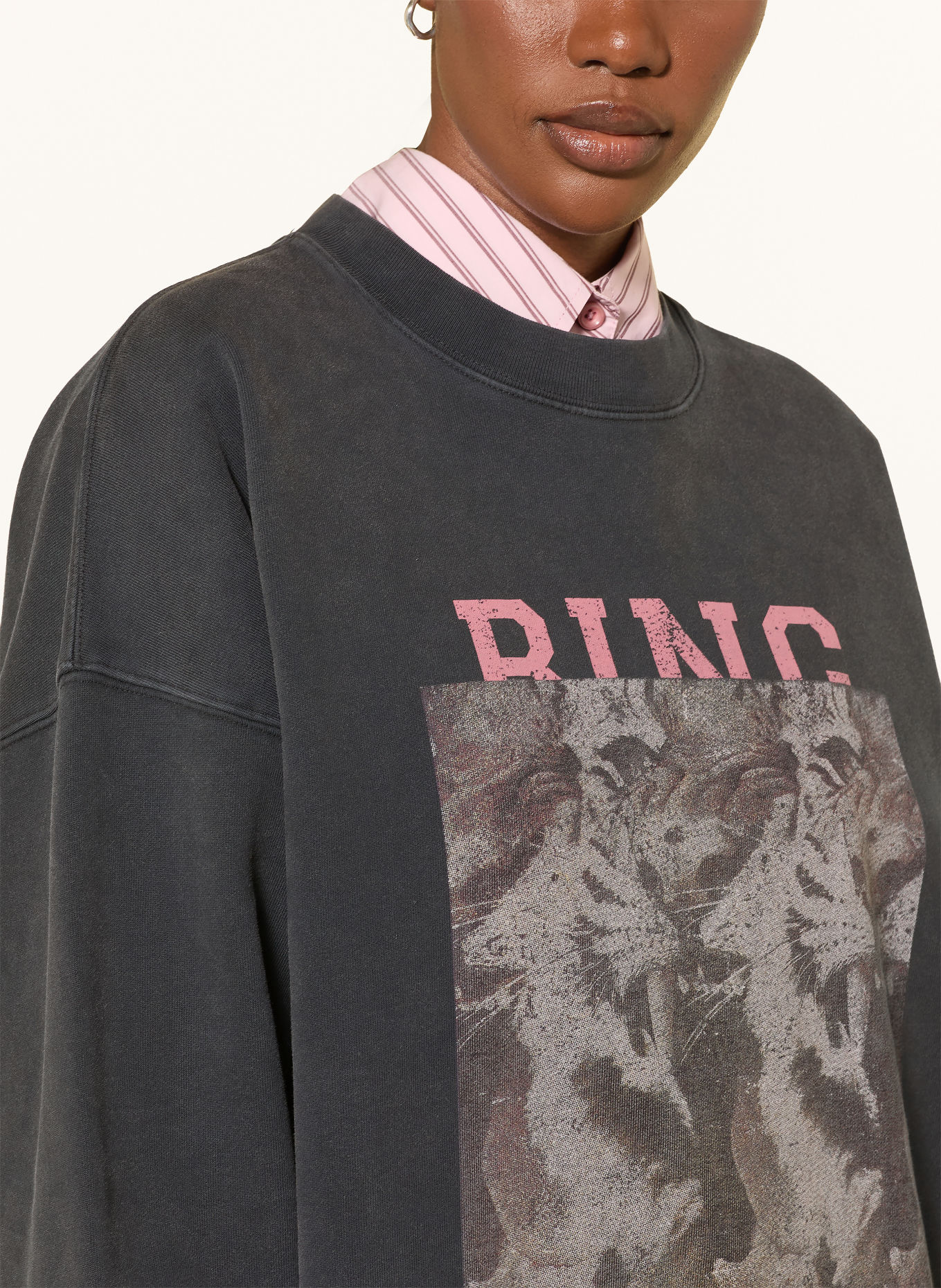 ANINE BING Sweatshirt MILES: GRIS FONCÉ / GRIS CLAIR / ROUGE CLAIR
