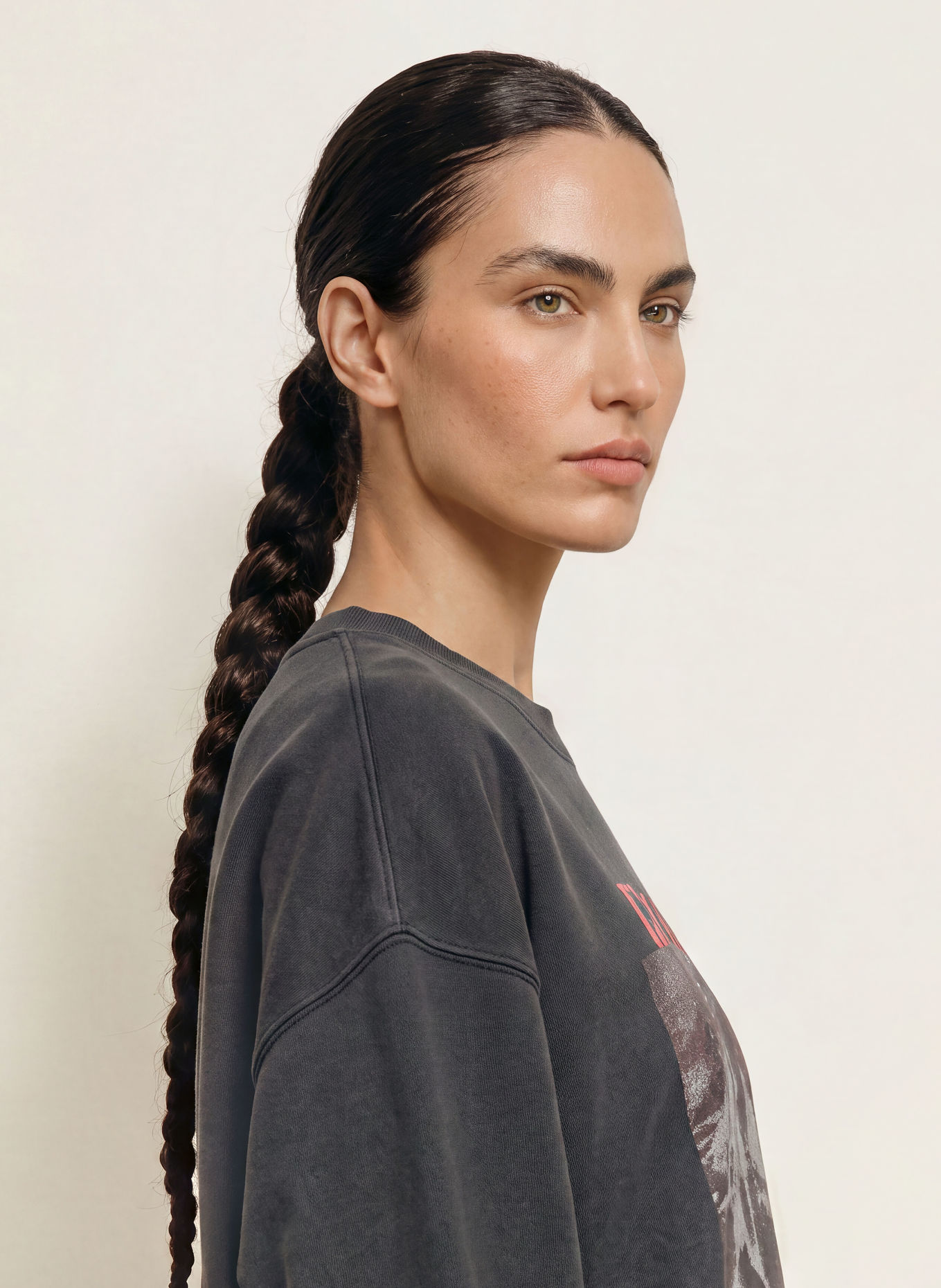 ANINE BING Sweatshirt MILES: GRIS FONCÉ / GRIS CLAIR / ROUGE CLAIR