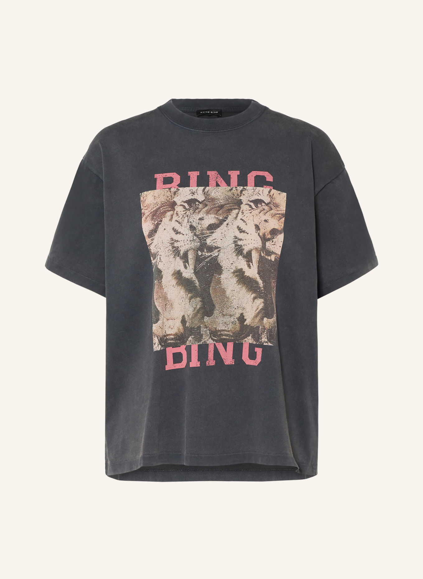 ANINE BING T-Shirt CADE: DUNKELGRAU / BRAUN / PINK