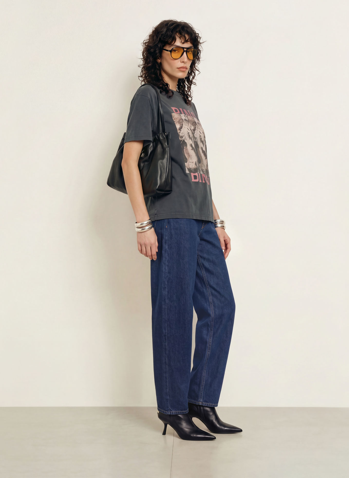 ANINE BING T-Shirt CADE: DUNKELGRAU / BRAUN / PINK