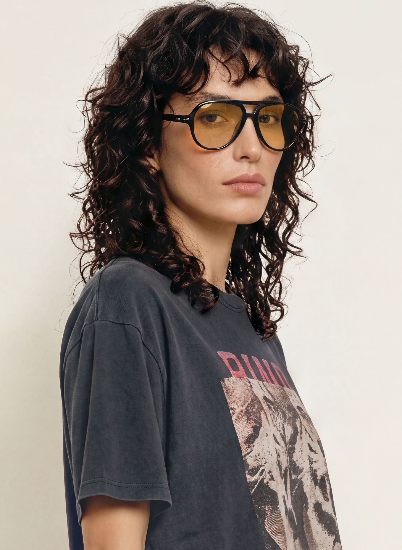 ANINE BING T-Shirt CADE: DUNKELGRAU / BRAUN / PINK