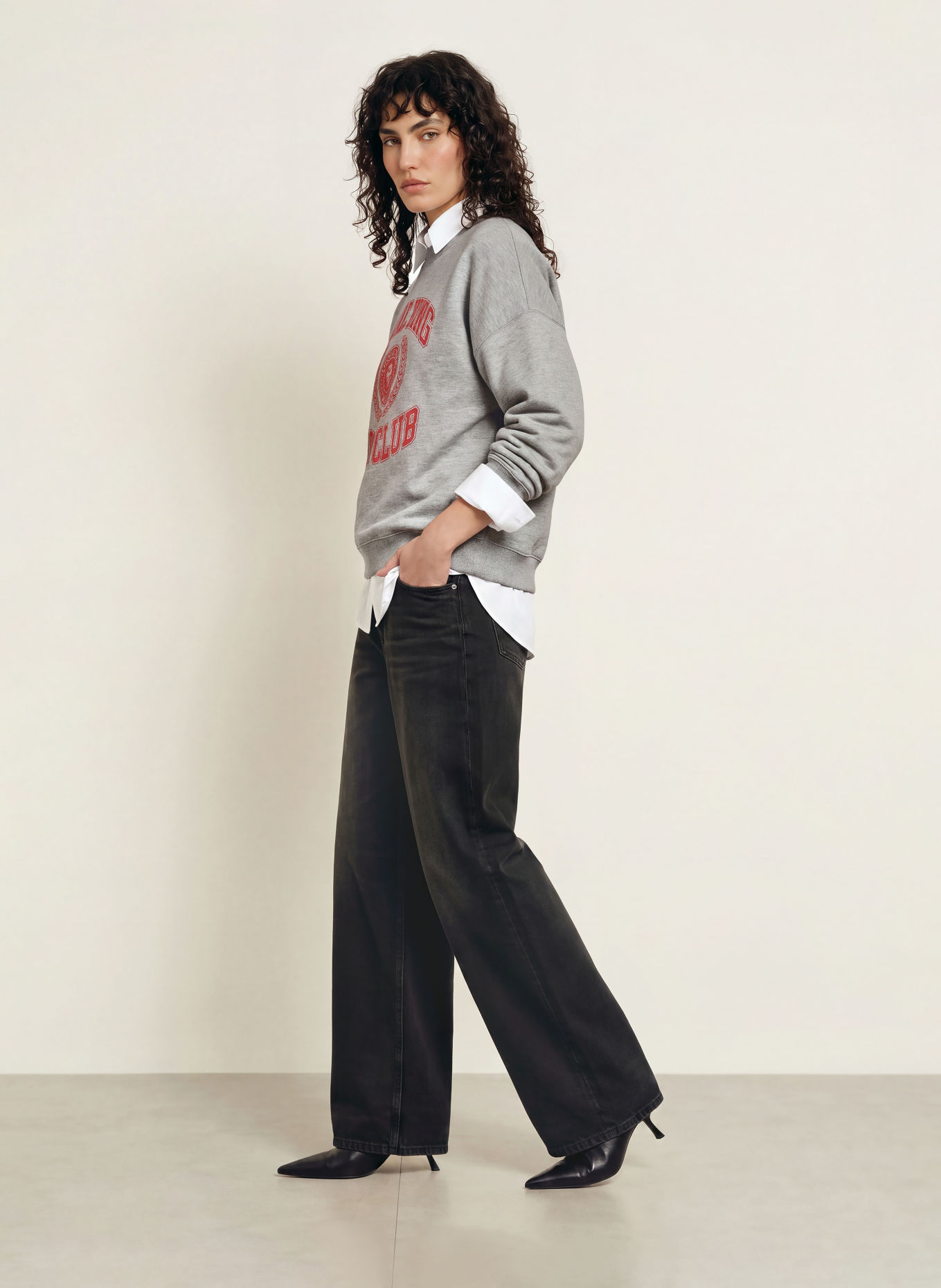 ANINE BING Sweatshirt MILES: GRIJS / ECRU / ROOD