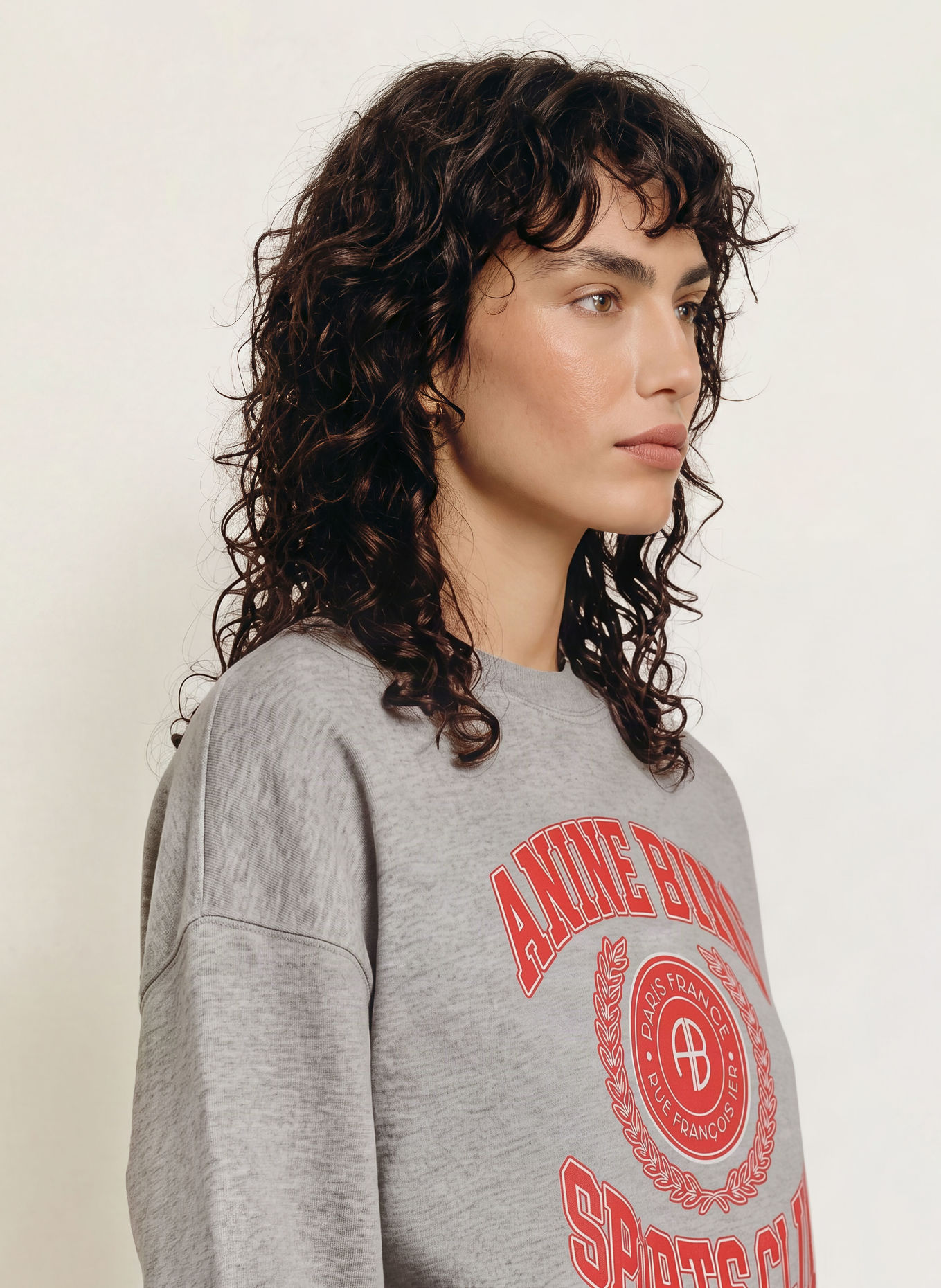 ANINE BING Sweatshirt MILES: GRIJS / ECRU / ROOD