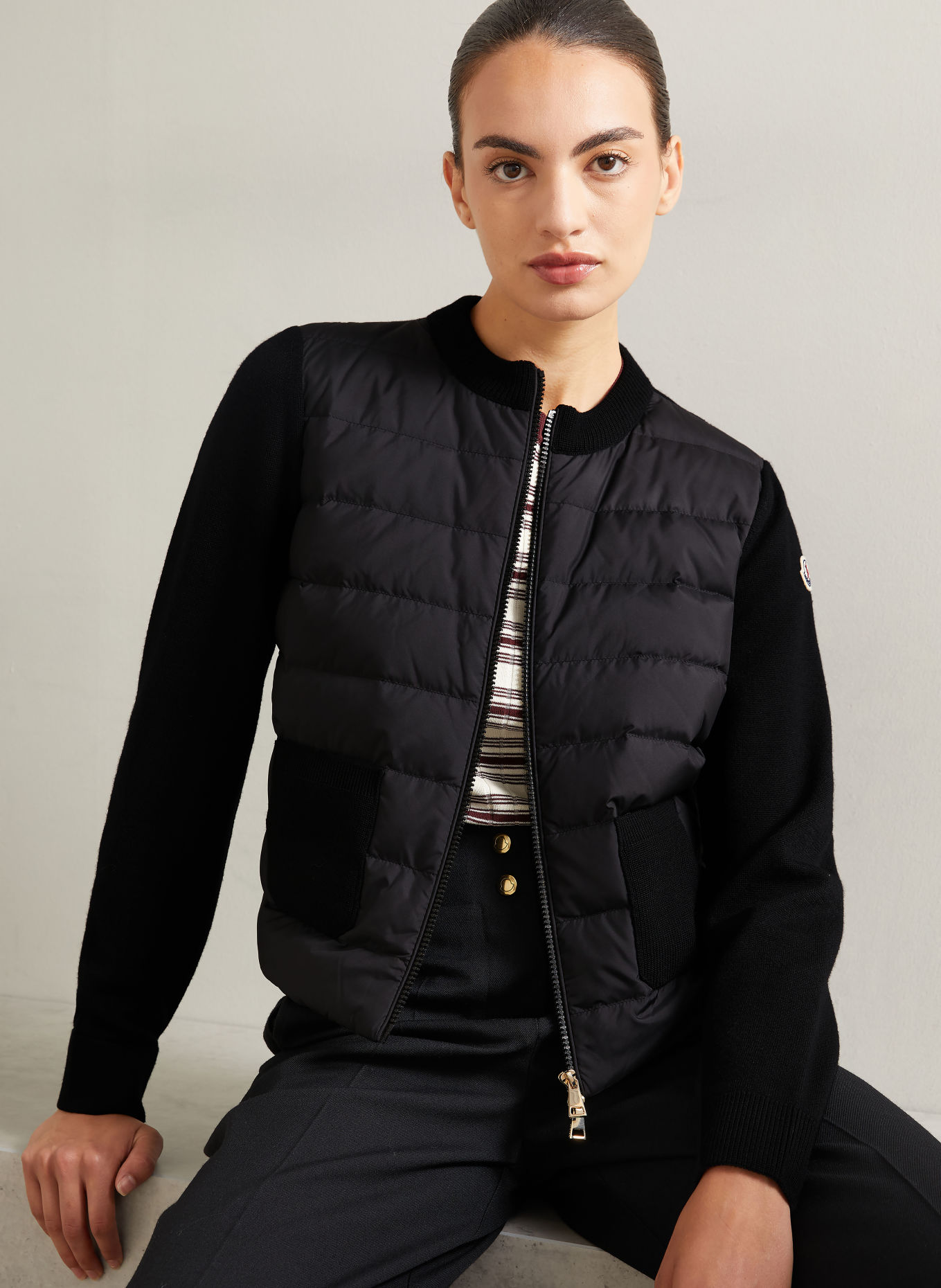 MONCLER Lekka kurtka puchowa z mieszanki materiałów: CZARNY