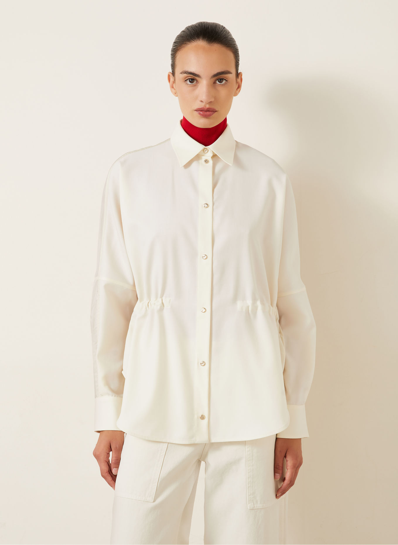 MONCLER Shirt blouse in a mix of materials: CREAM