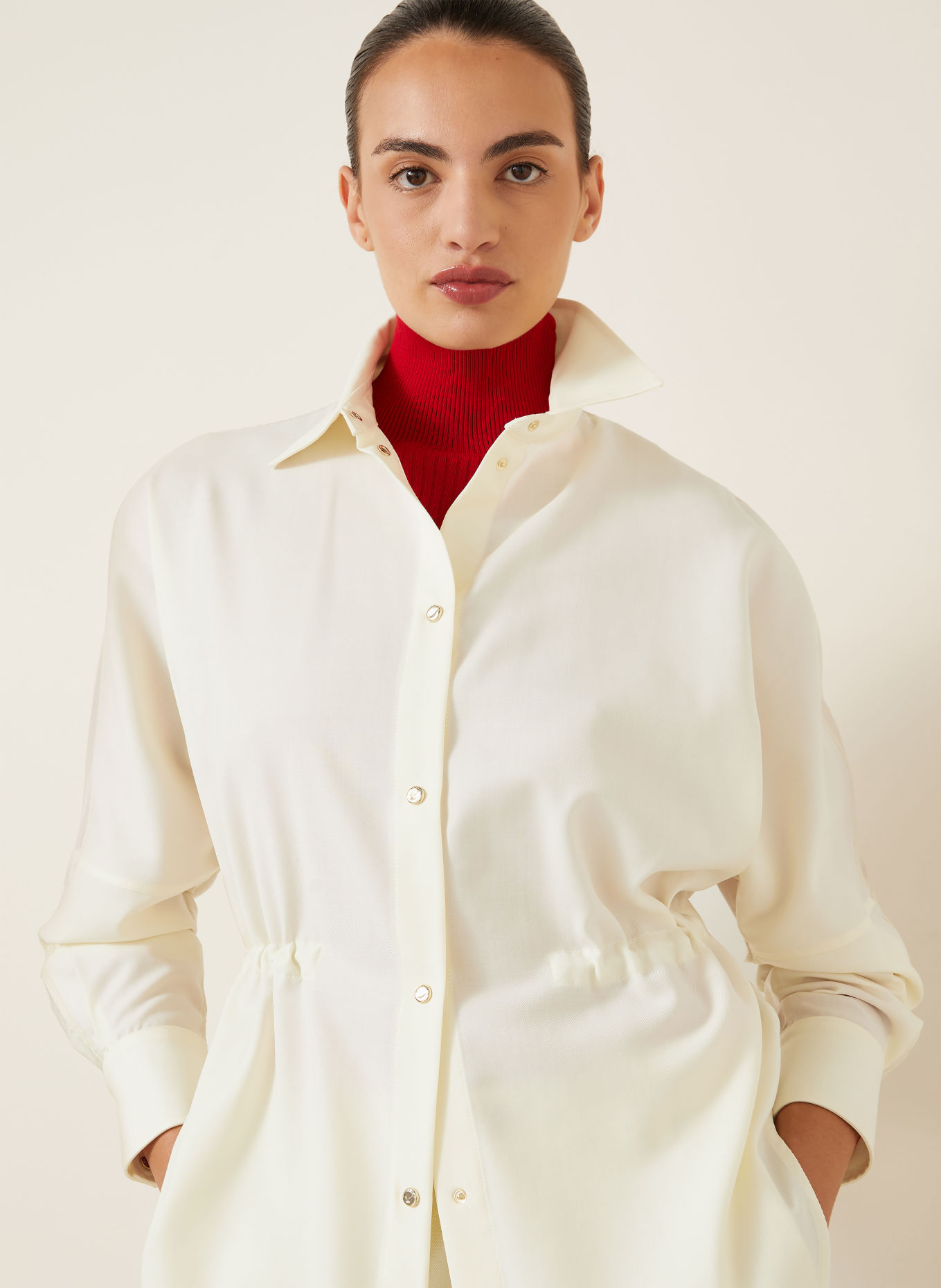 MONCLER Shirt blouse in a mix of materials: CREAM