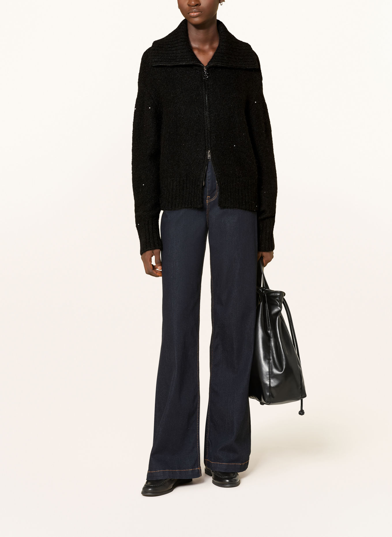 MOS MOSH MMWELMA HULDA Cardigan with Alpaca and Sequins: BLACK