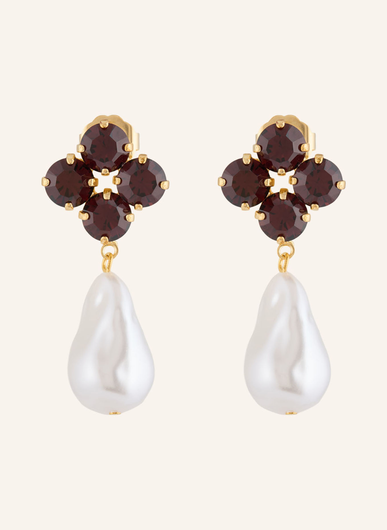 Seenberg Boucles d'oreilles pendantes: OR / ROUGE FONCÉ / BLANC