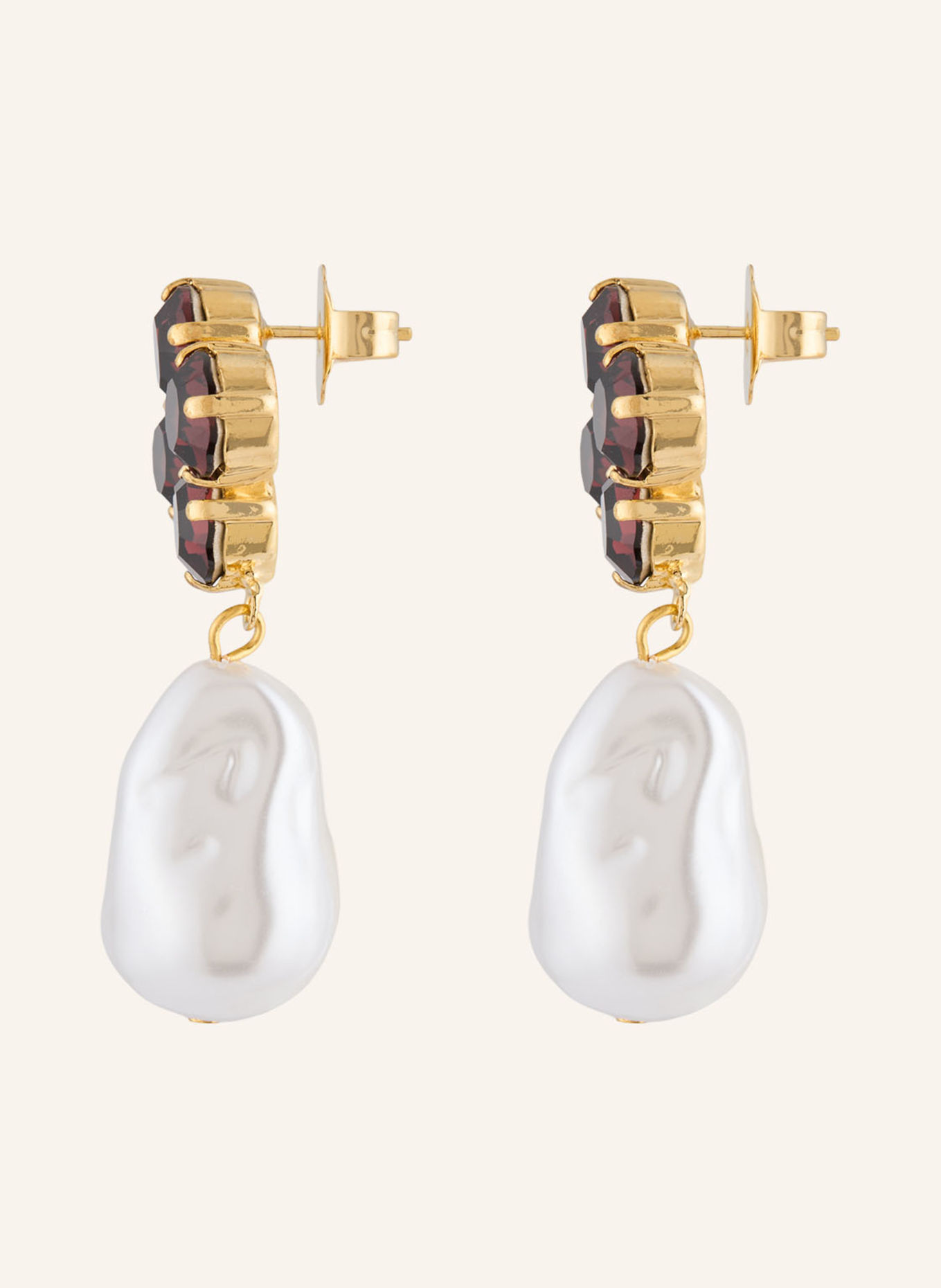 Seenberg Boucles d'oreilles pendantes: OR / ROUGE FONCÉ / BLANC