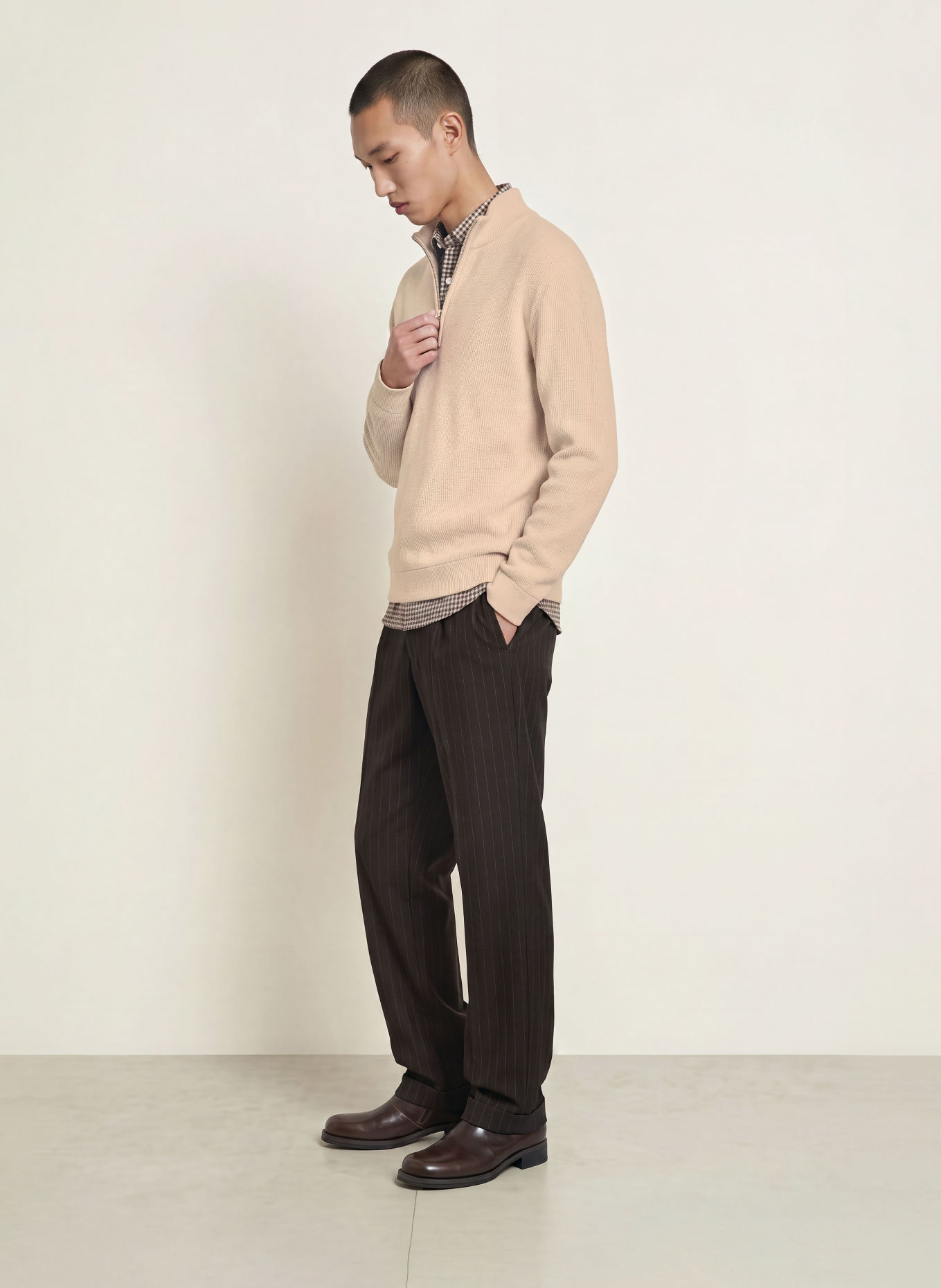 NN.07 Pull col zippé DANNY: BEIGE