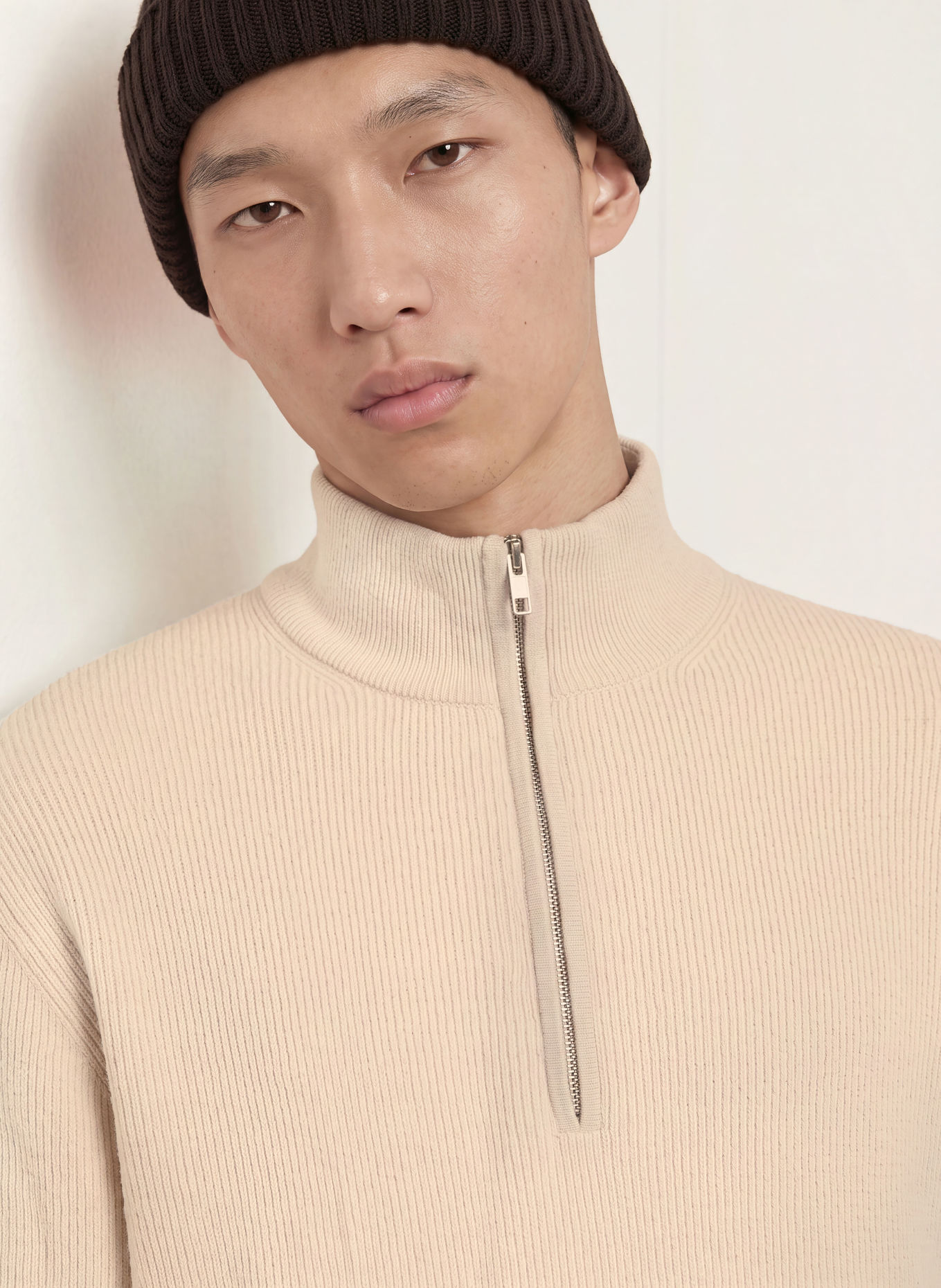 NN.07 Pull col zippé DANNY: BEIGE