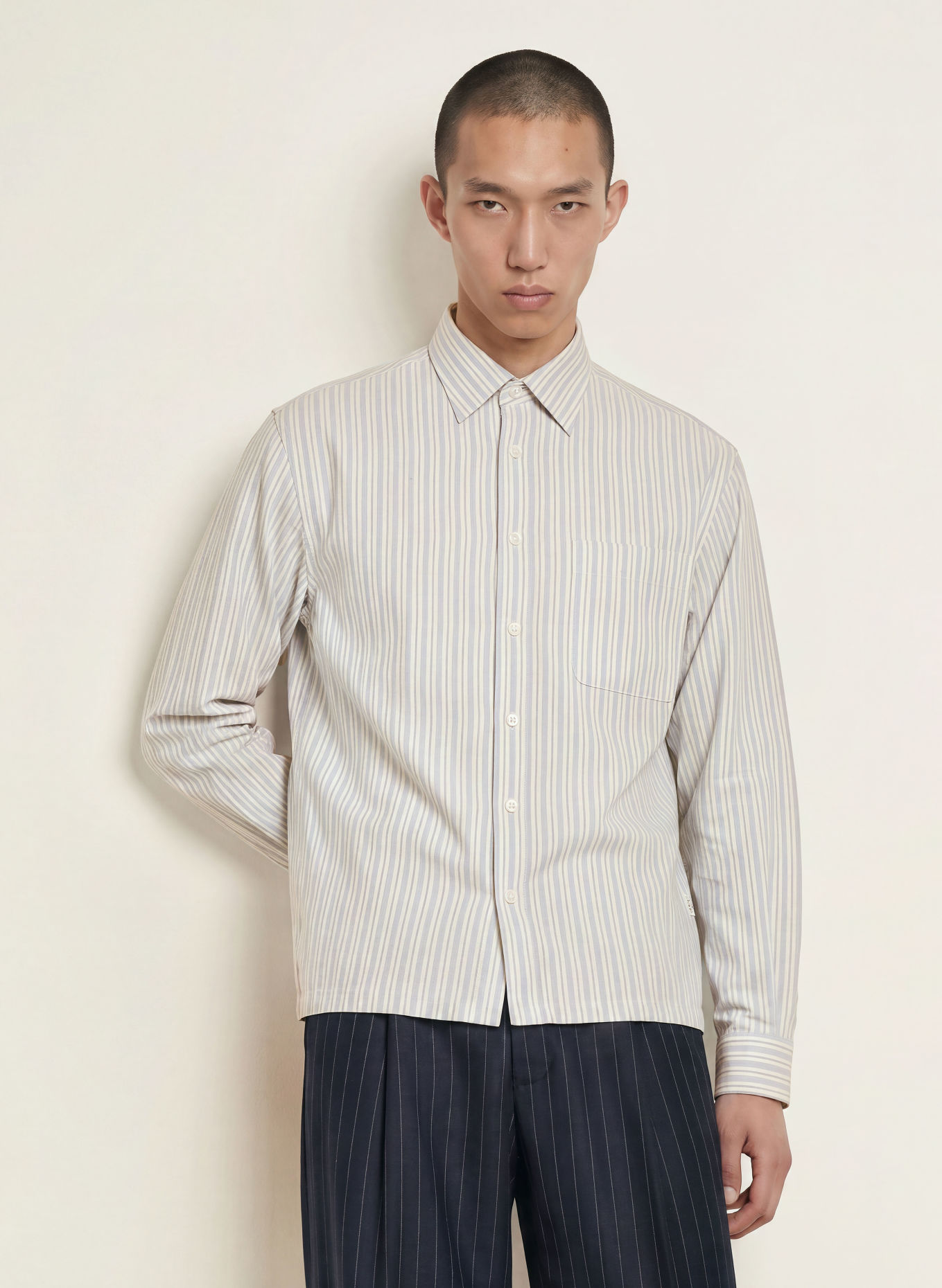 NN.07 Hemd DEON Comfort Fit: BLAUGRAU / ECRU / DUNKELBLAU