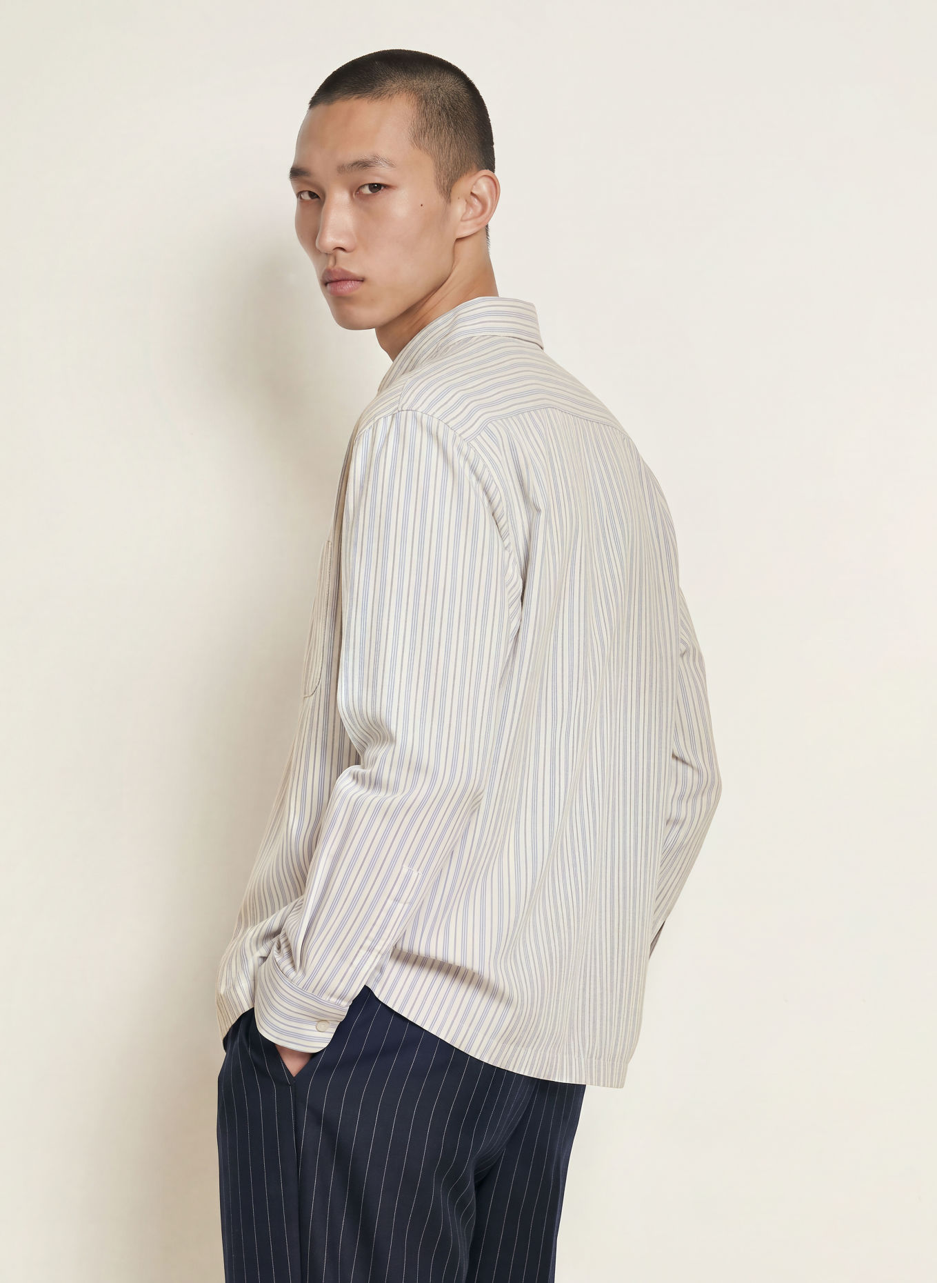NN.07 Hemd DEON Comfort Fit: BLAUGRAU / ECRU / DUNKELBLAU