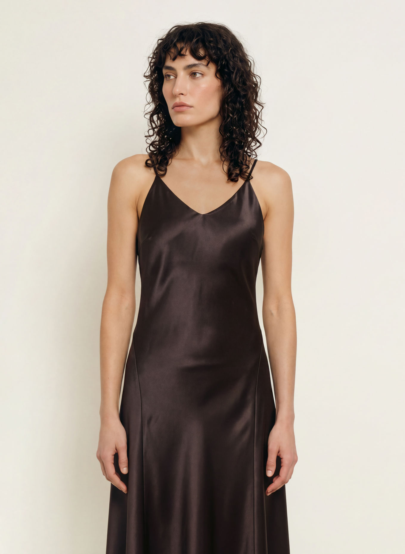 MRS & HUGS Satin dress: DARK BROWN