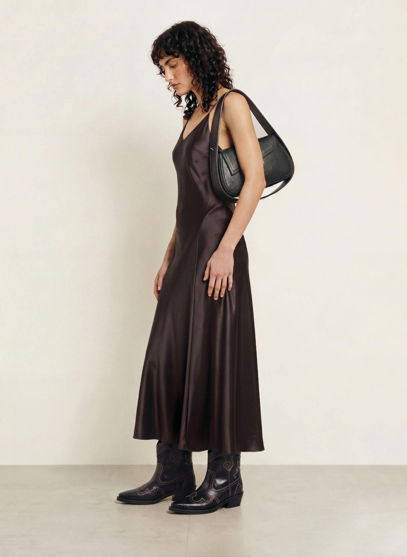 MRS & HUGS Satin dress: DARK BROWN