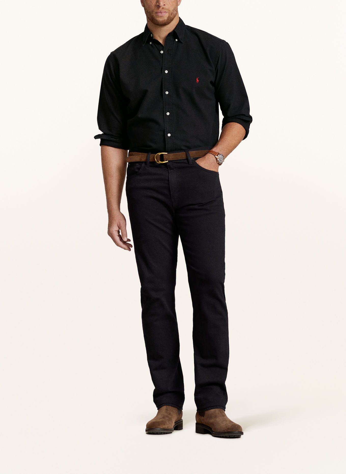 POLO RALPH LAUREN Big & Tall Overhemd Classic Fit: ZWART / DONKERROOD