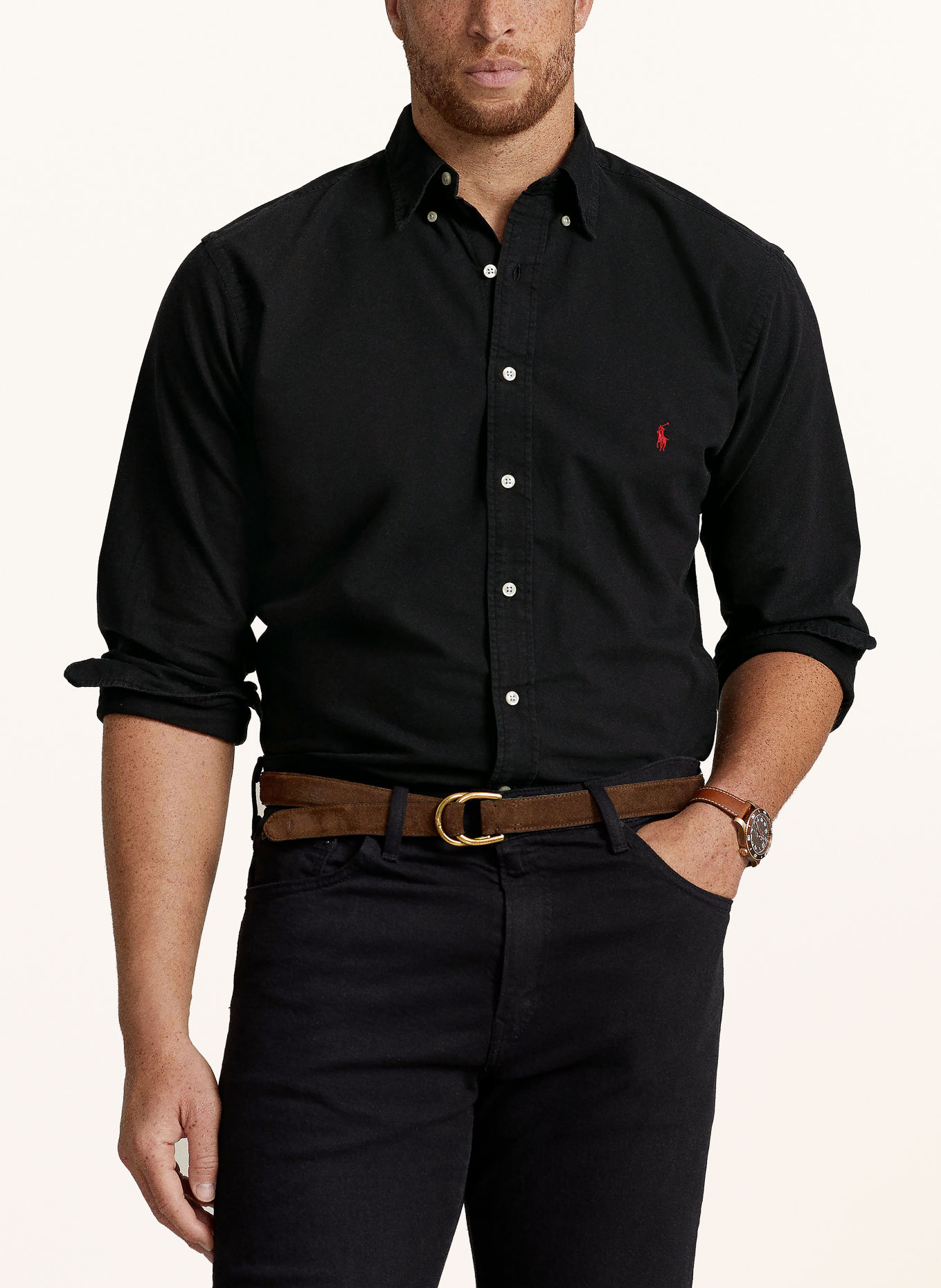 POLO RALPH LAUREN Big & Tall Overhemd Classic Fit: ZWART / DONKERROOD