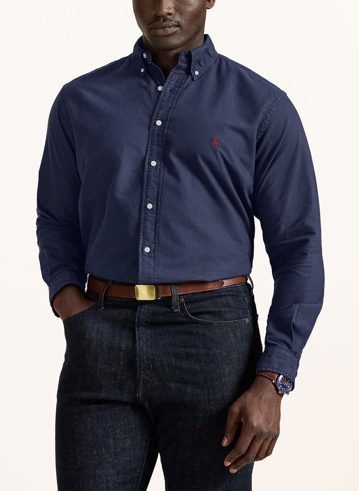 POLO RALPH LAUREN Big & Tall Overhemd Classic Fit: DONKERBLAUW / DONKERROOD