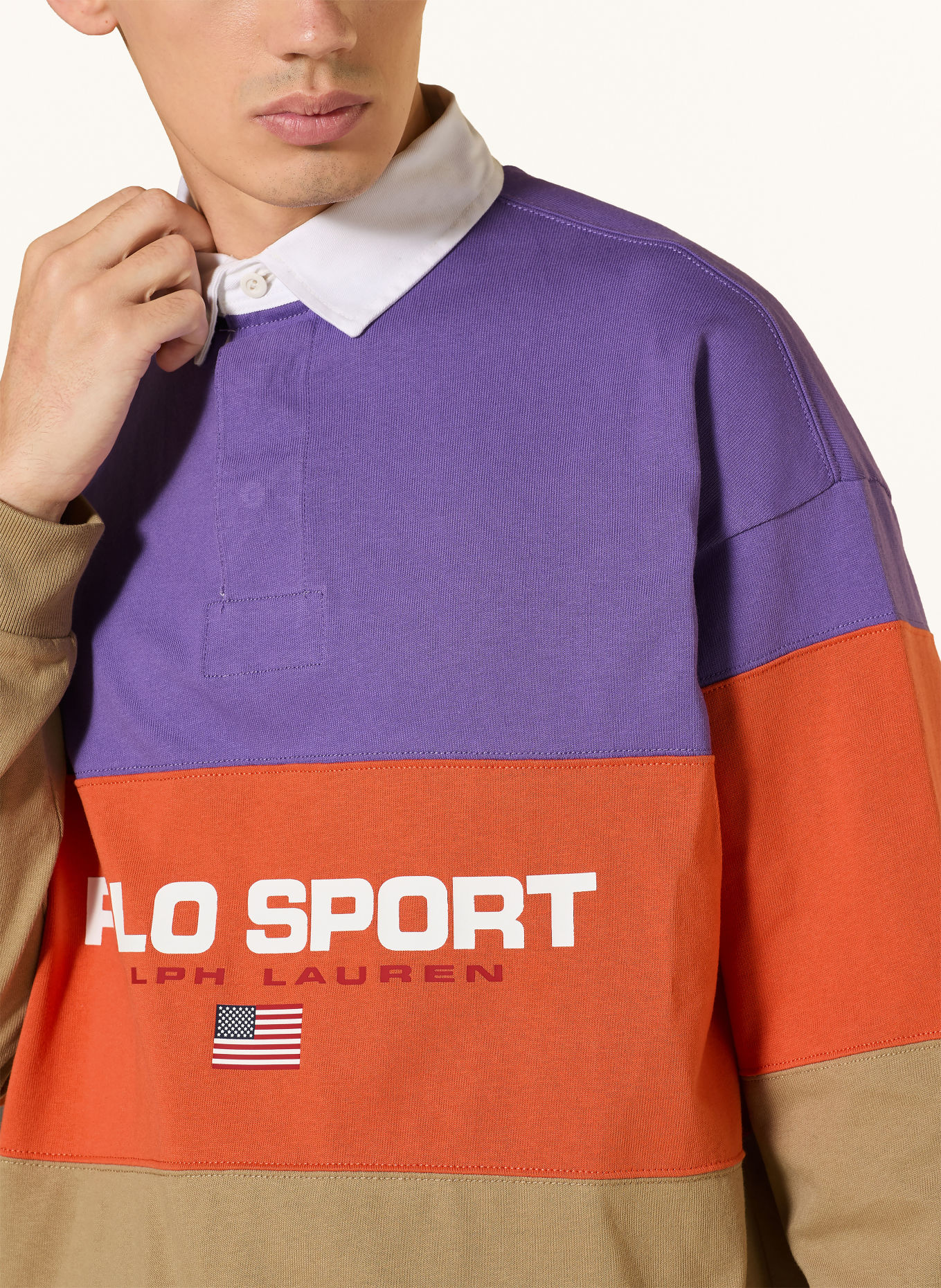 POLO RALPH LAUREN Big Fit Rugby shirt: BEIGE / PURPLE / DARK ORANGE