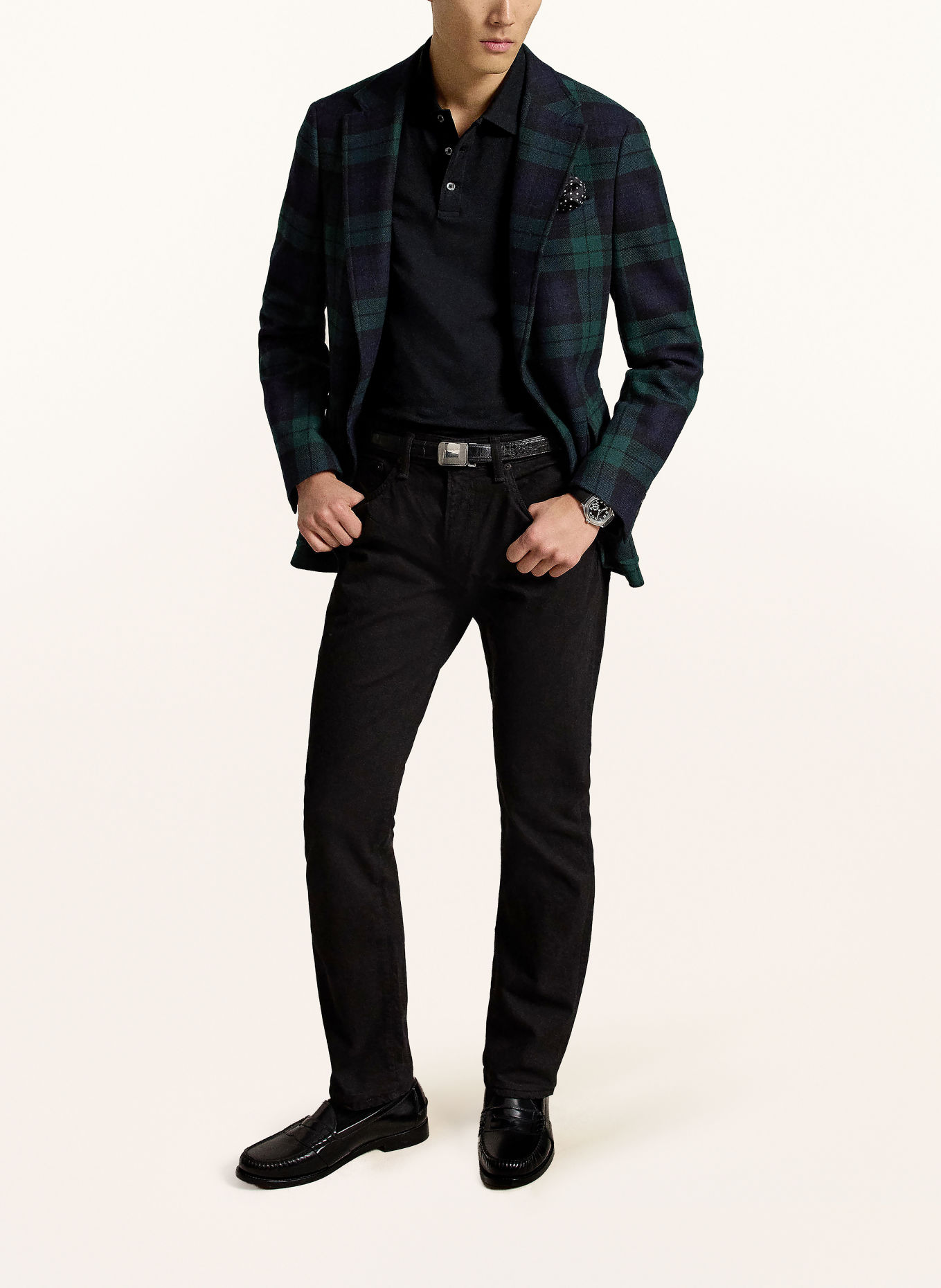POLO RALPH LAUREN Knit polo shirt: BLACK / WHITE