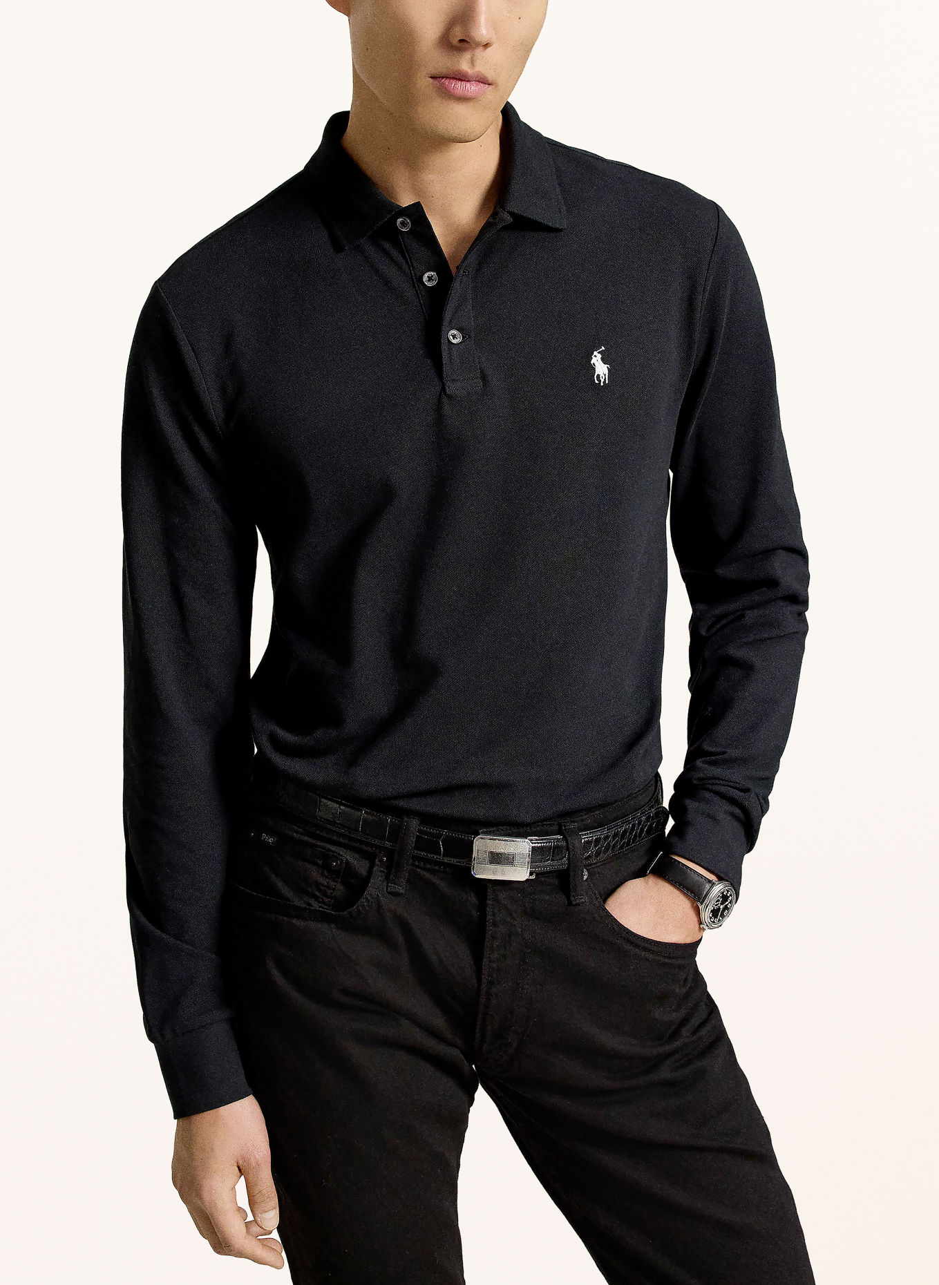 POLO RALPH LAUREN Knit polo shirt: BLACK / WHITE