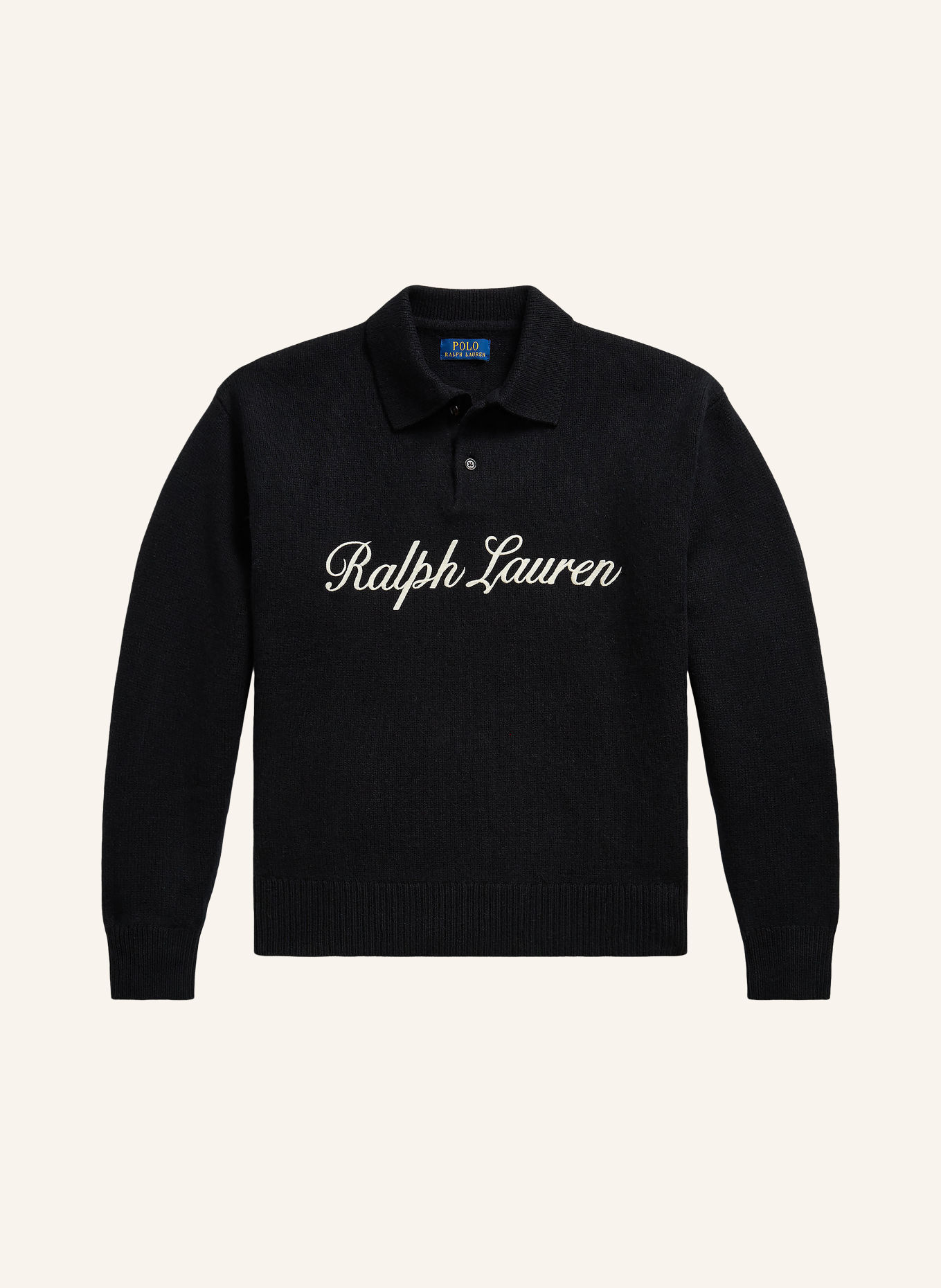 POLO RALPH LAUREN Knit polo shirt, Relaxed Fit: BLACK / ECRU