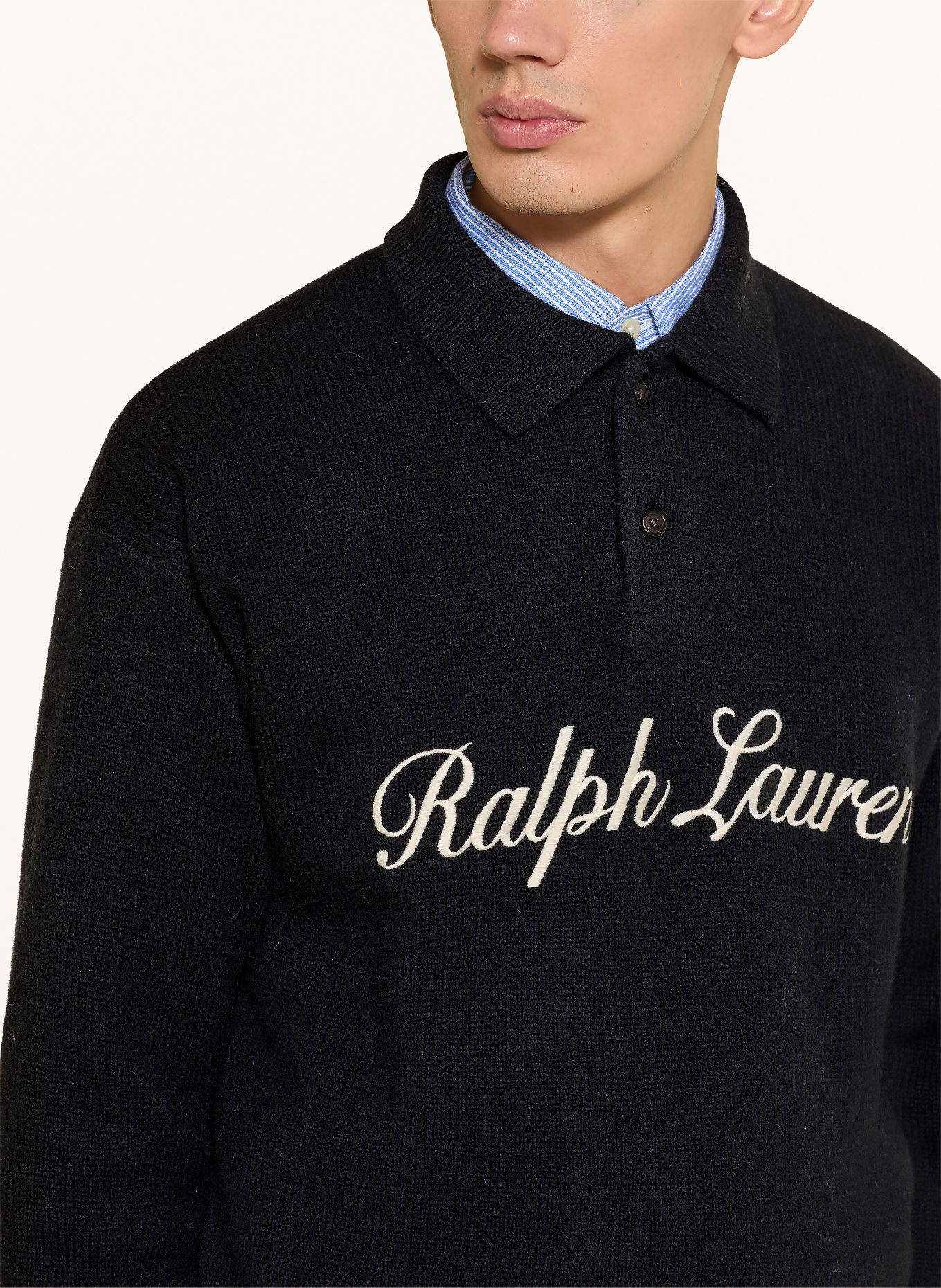 POLO RALPH LAUREN Knit polo shirt, Relaxed Fit: BLACK / ECRU