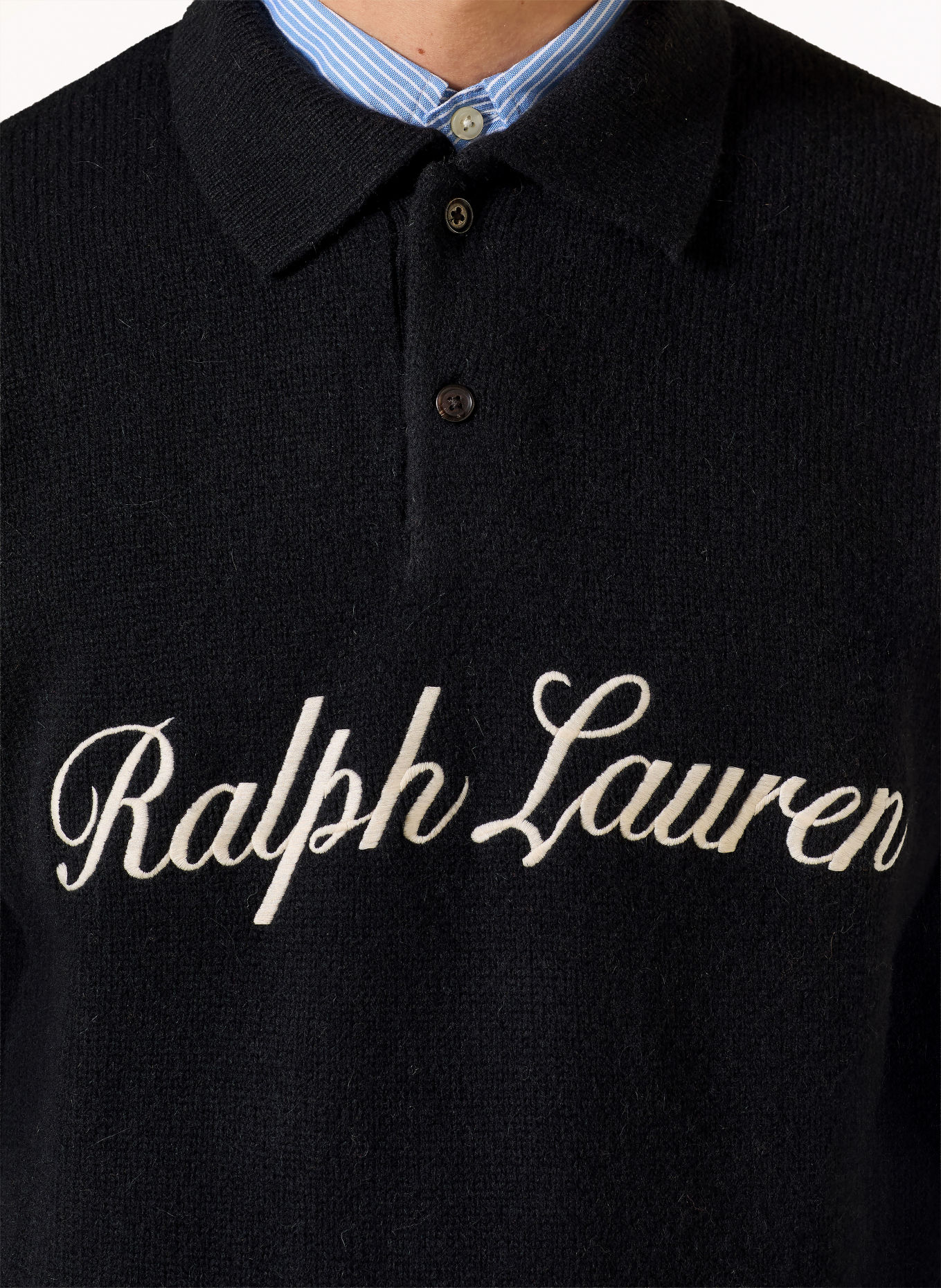 POLO RALPH LAUREN Knit polo shirt, Relaxed Fit: BLACK / ECRU
