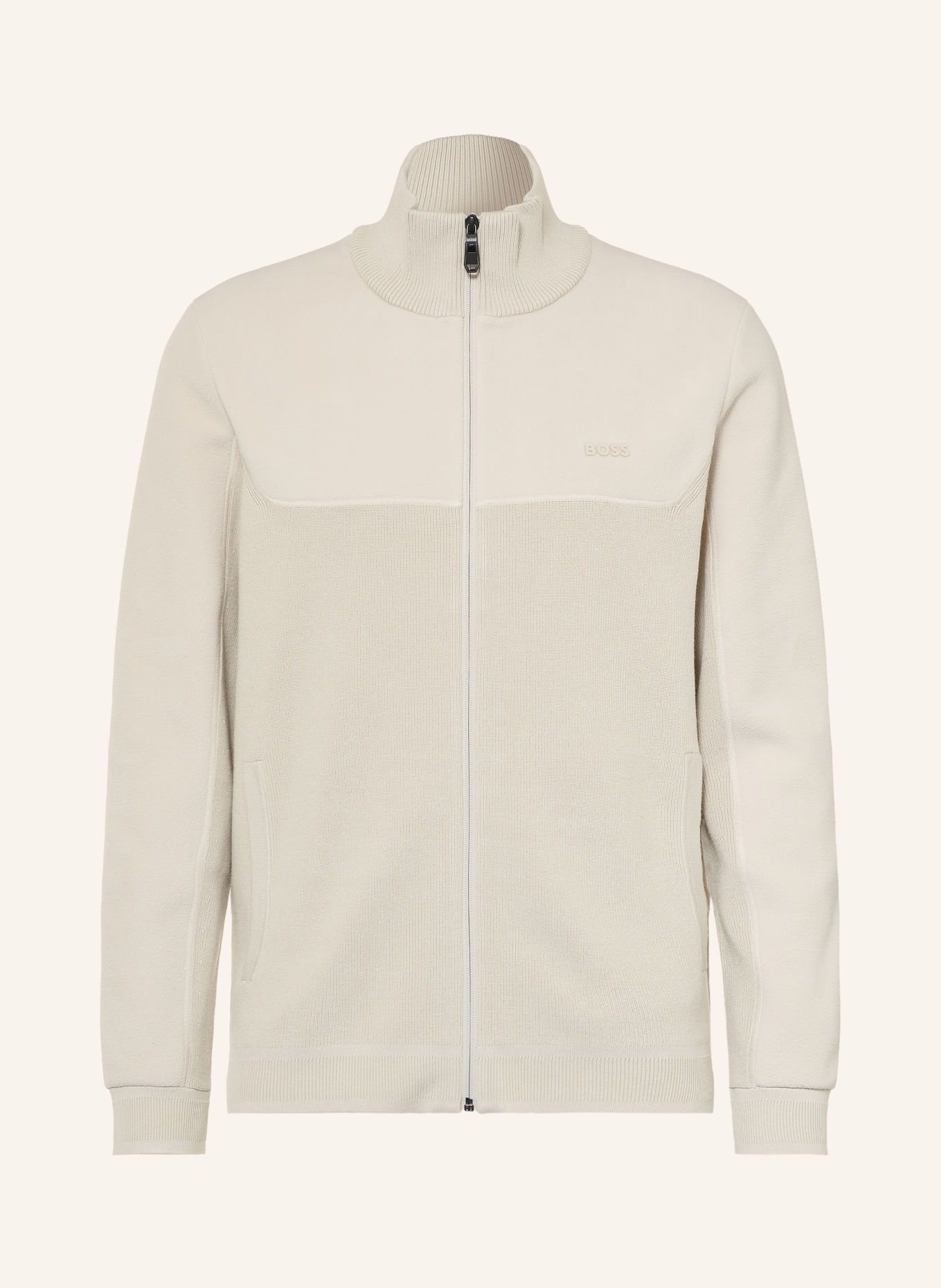 BOSS Mixed-fabric Cardigan: BEIGE