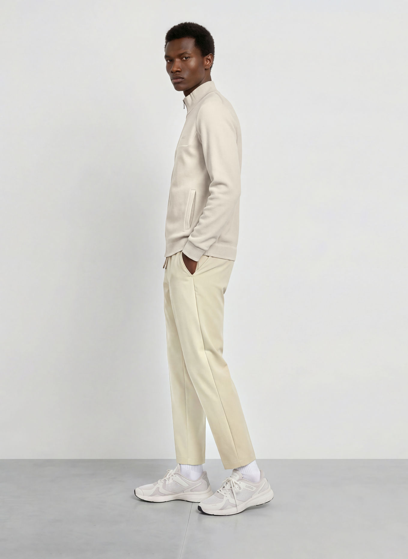 BOSS Mixed-fabric Cardigan: BEIGE