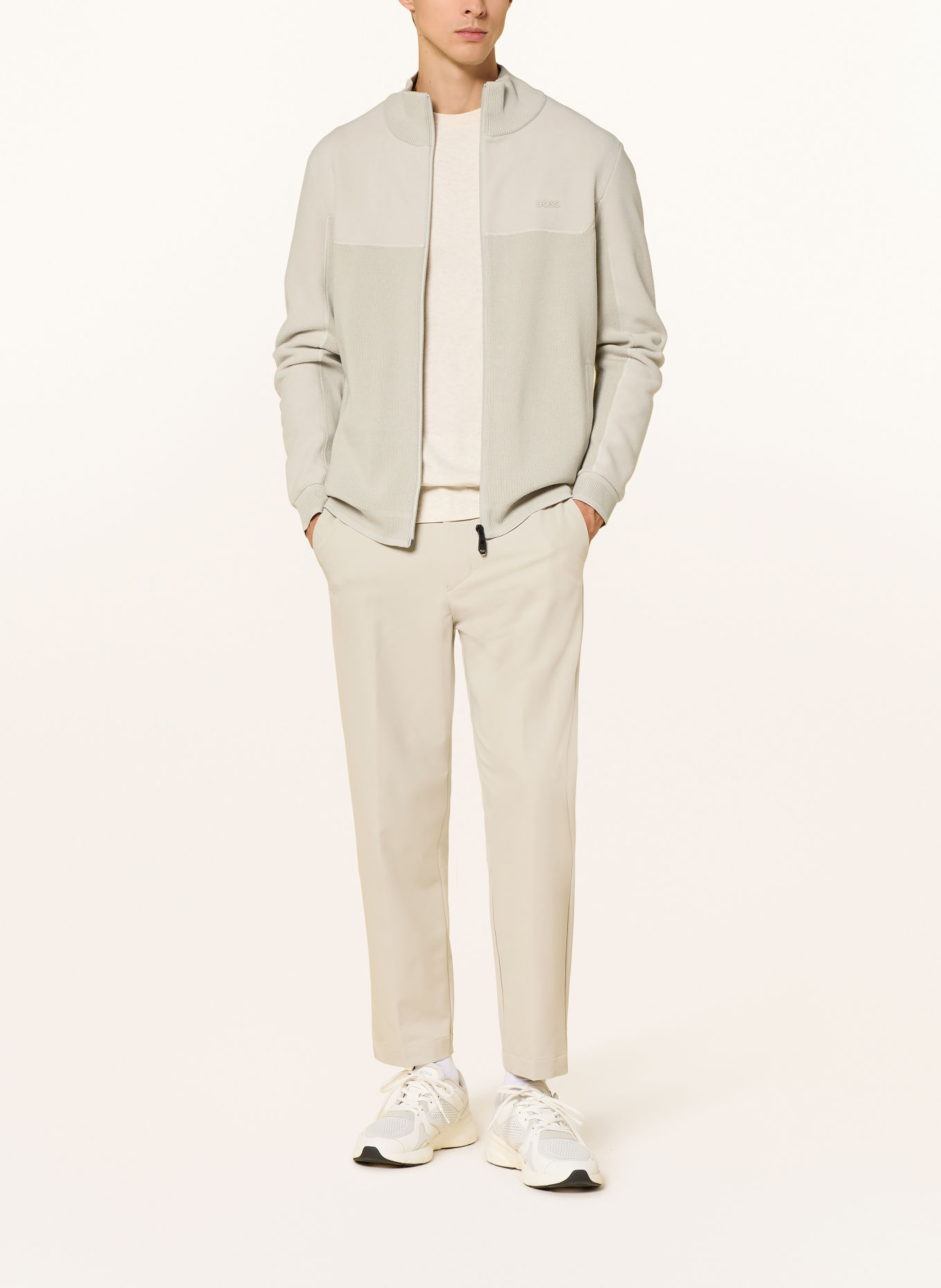 BOSS Mixed-fabric Cardigan: BEIGE