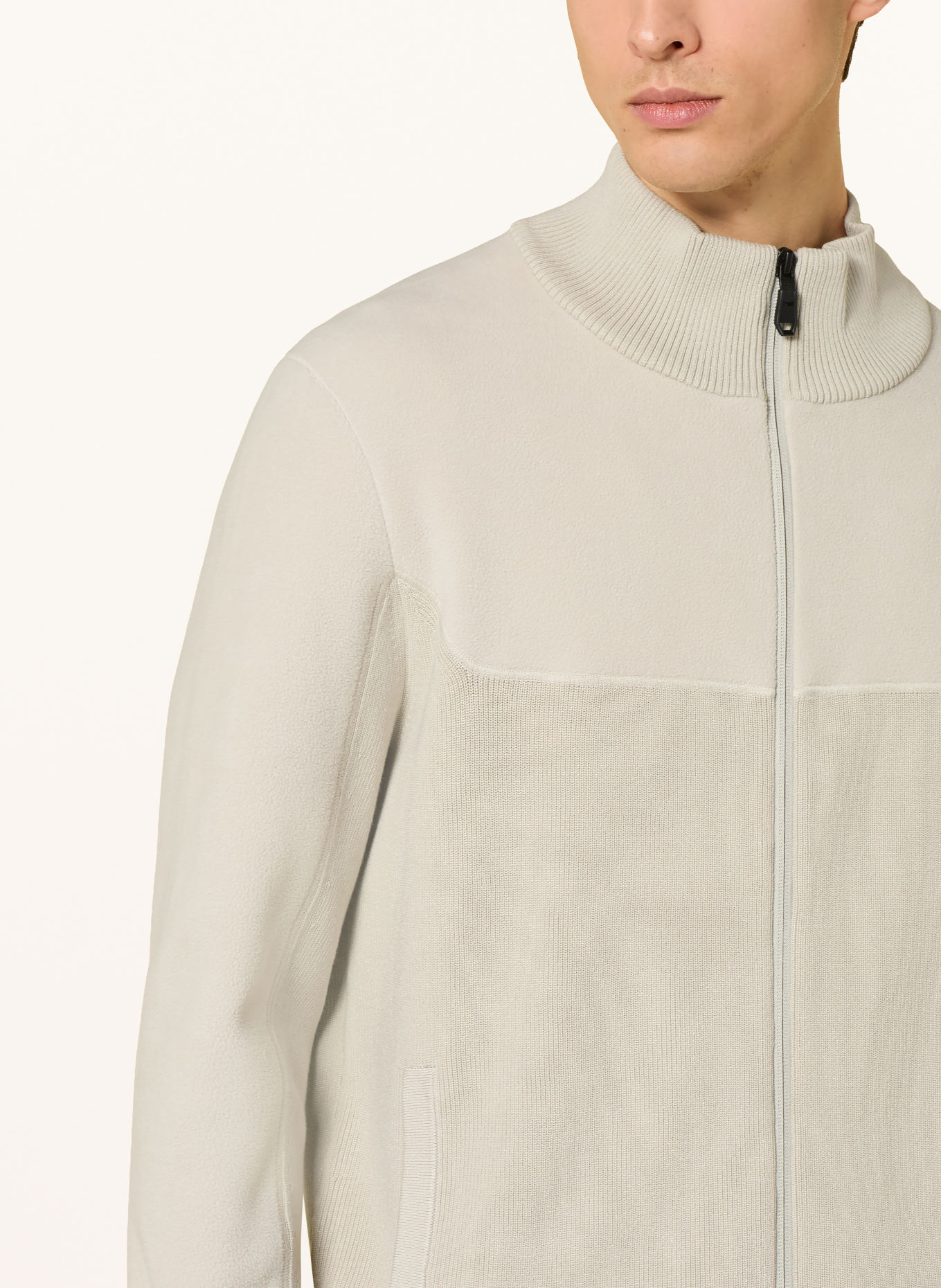 BOSS Mixed-fabric Cardigan: BEIGE