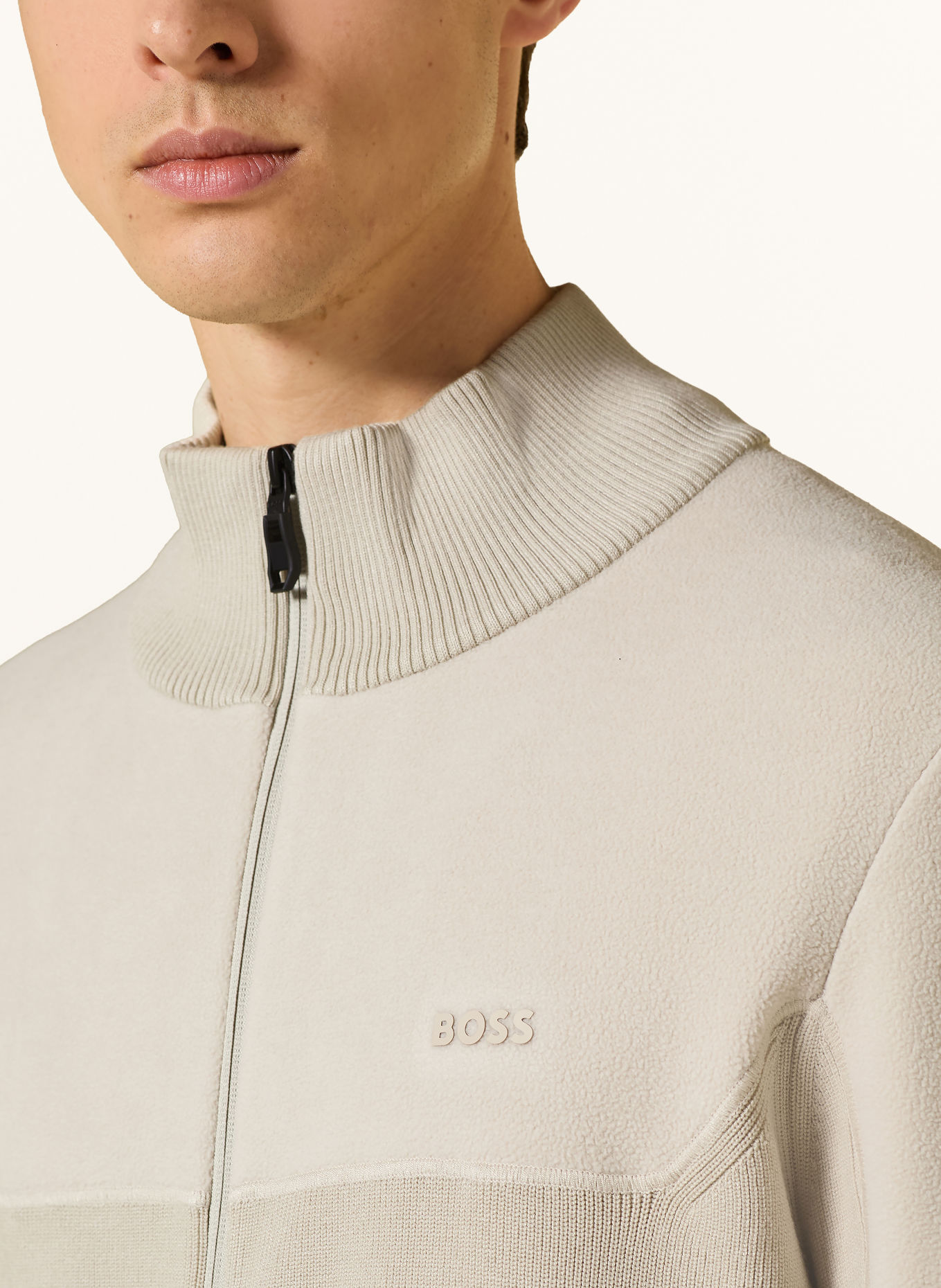 BOSS Mixed-fabric Cardigan: BEIGE