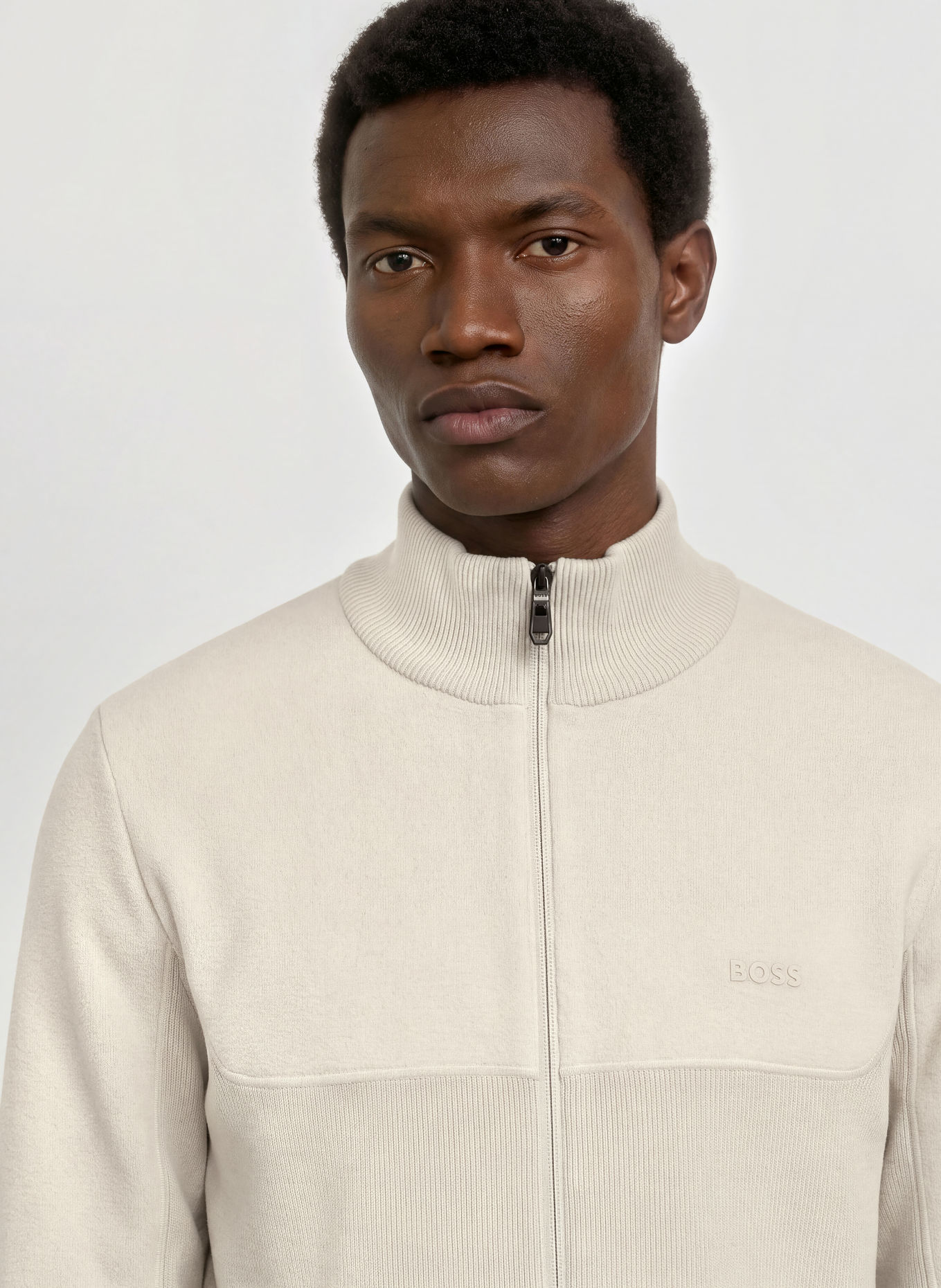 BOSS Mixed-fabric Cardigan: BEIGE