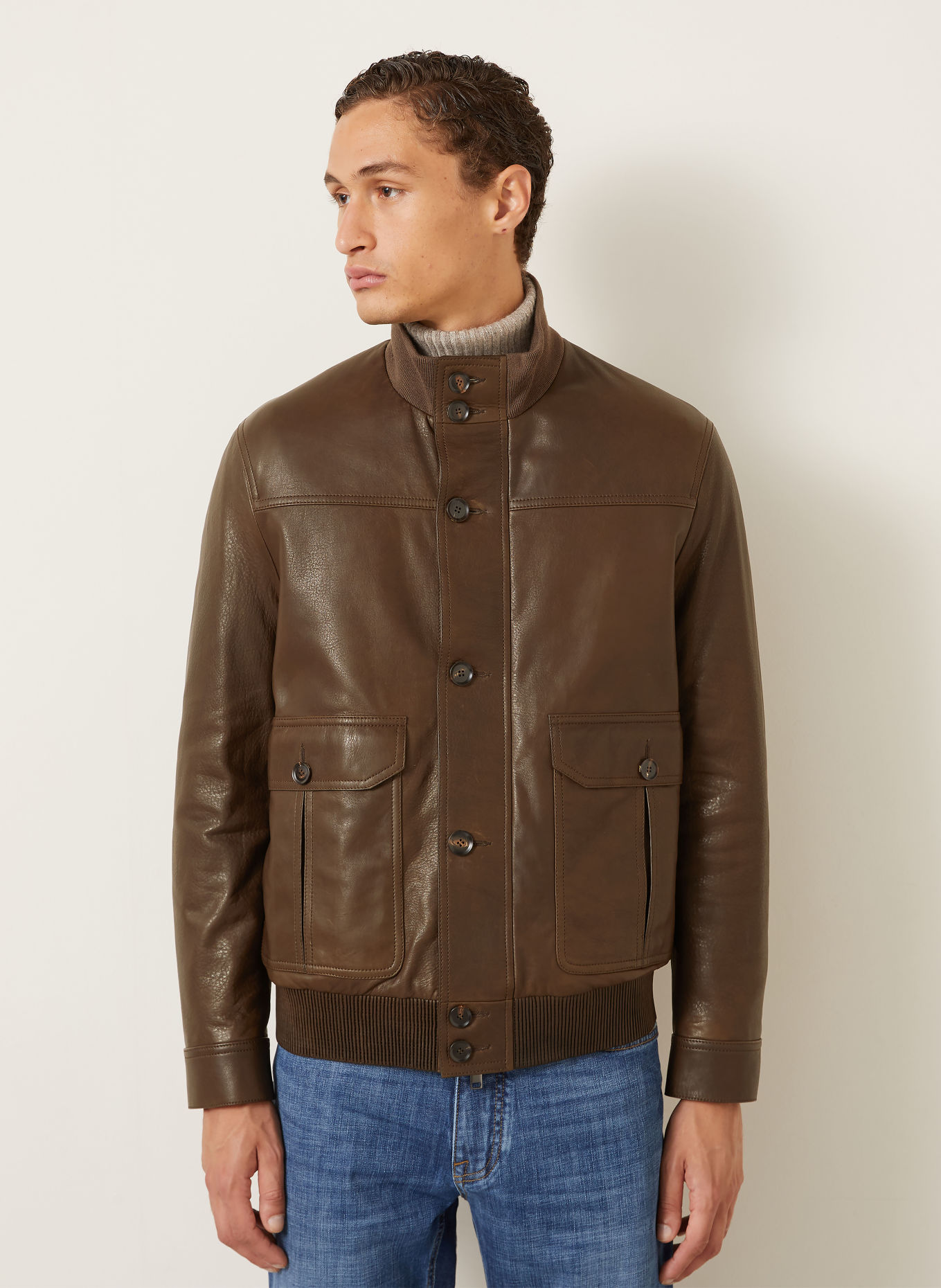 Brioni Leather Bomber jacket THE 75TH Bomber jacket: DARK BROWN