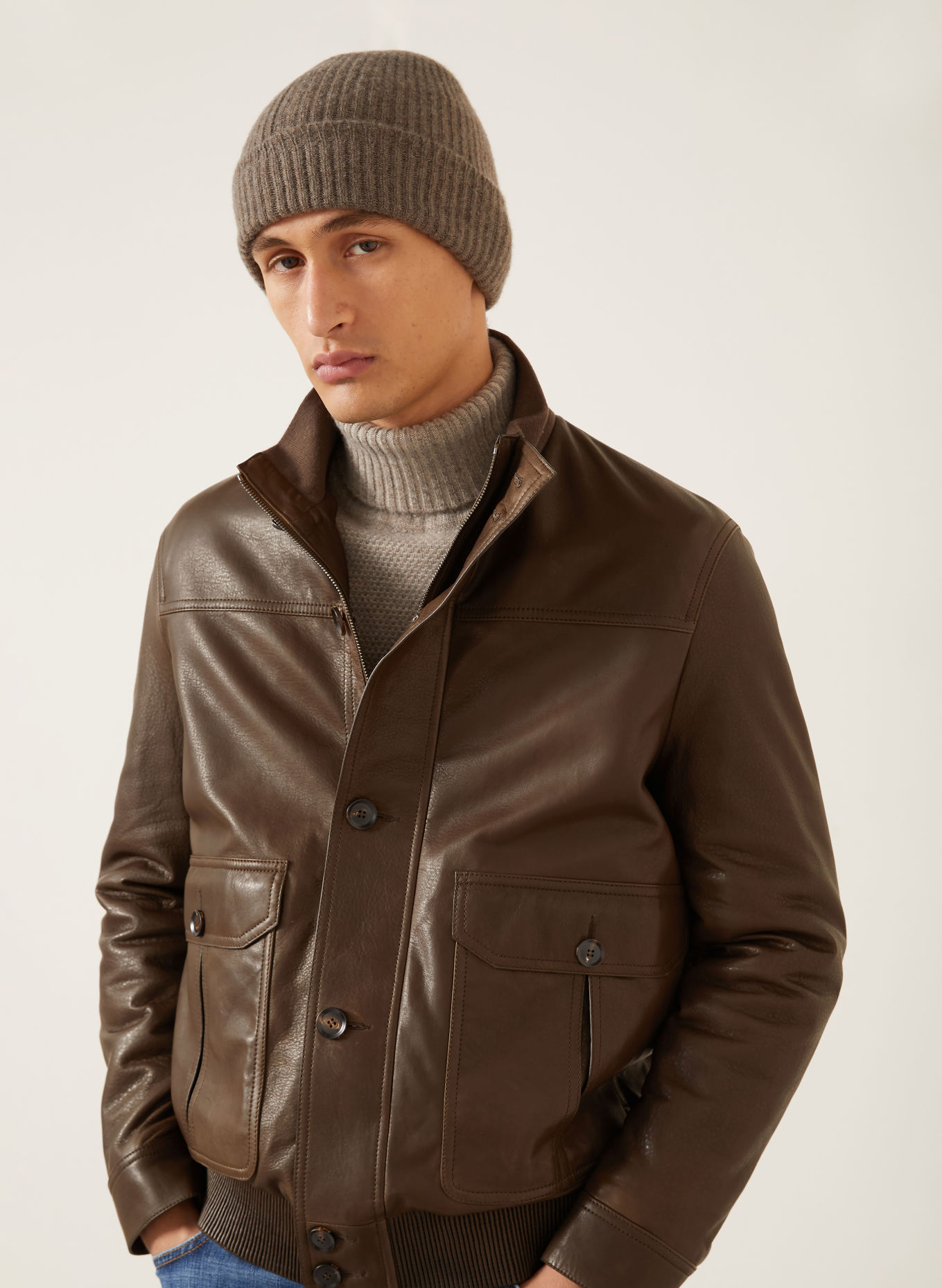 Brioni Leather Bomber jacket THE 75TH Bomber jacket: DARK BROWN