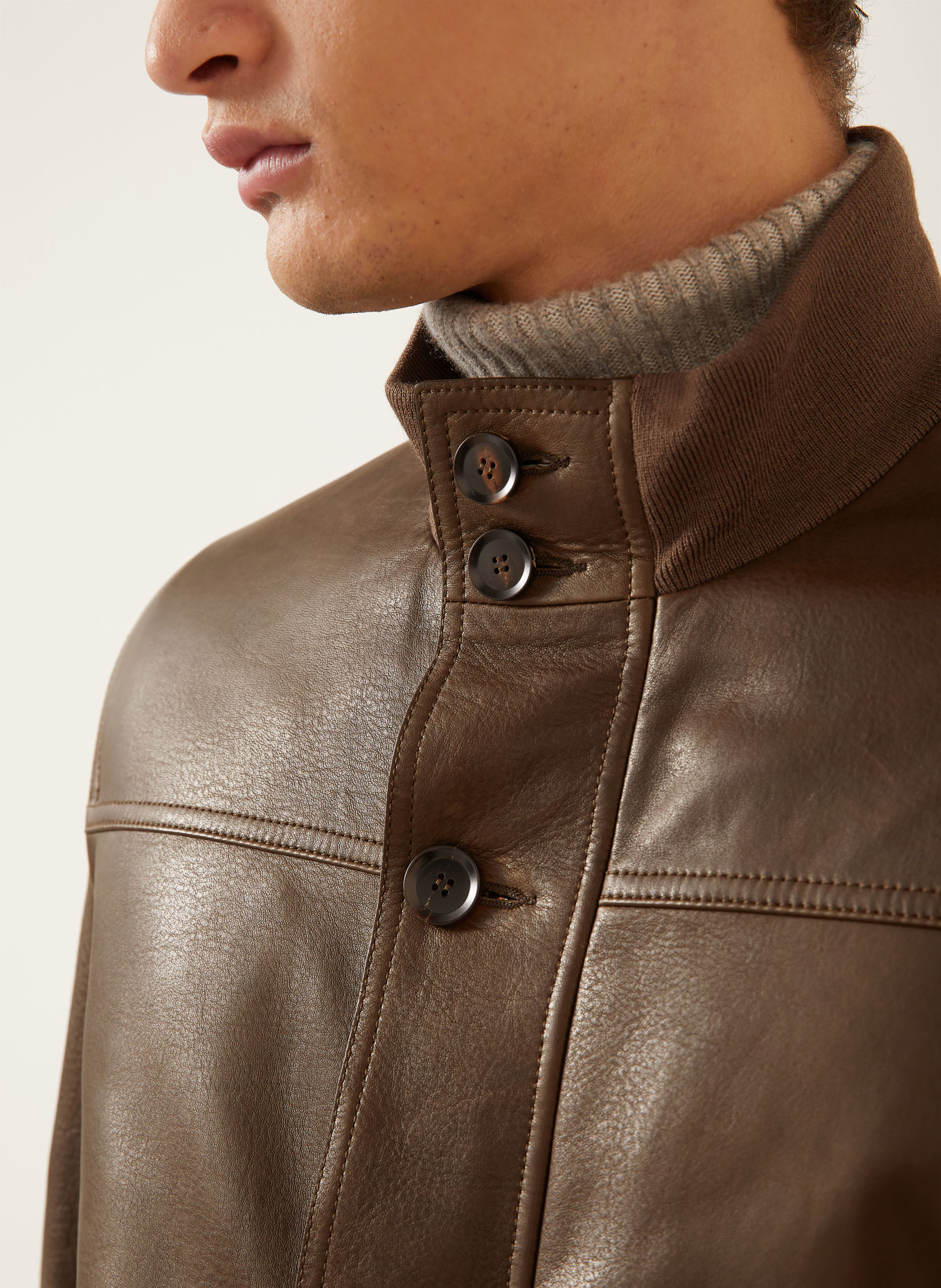 Brioni Leather Bomber jacket THE 75TH Bomber jacket: DARK BROWN