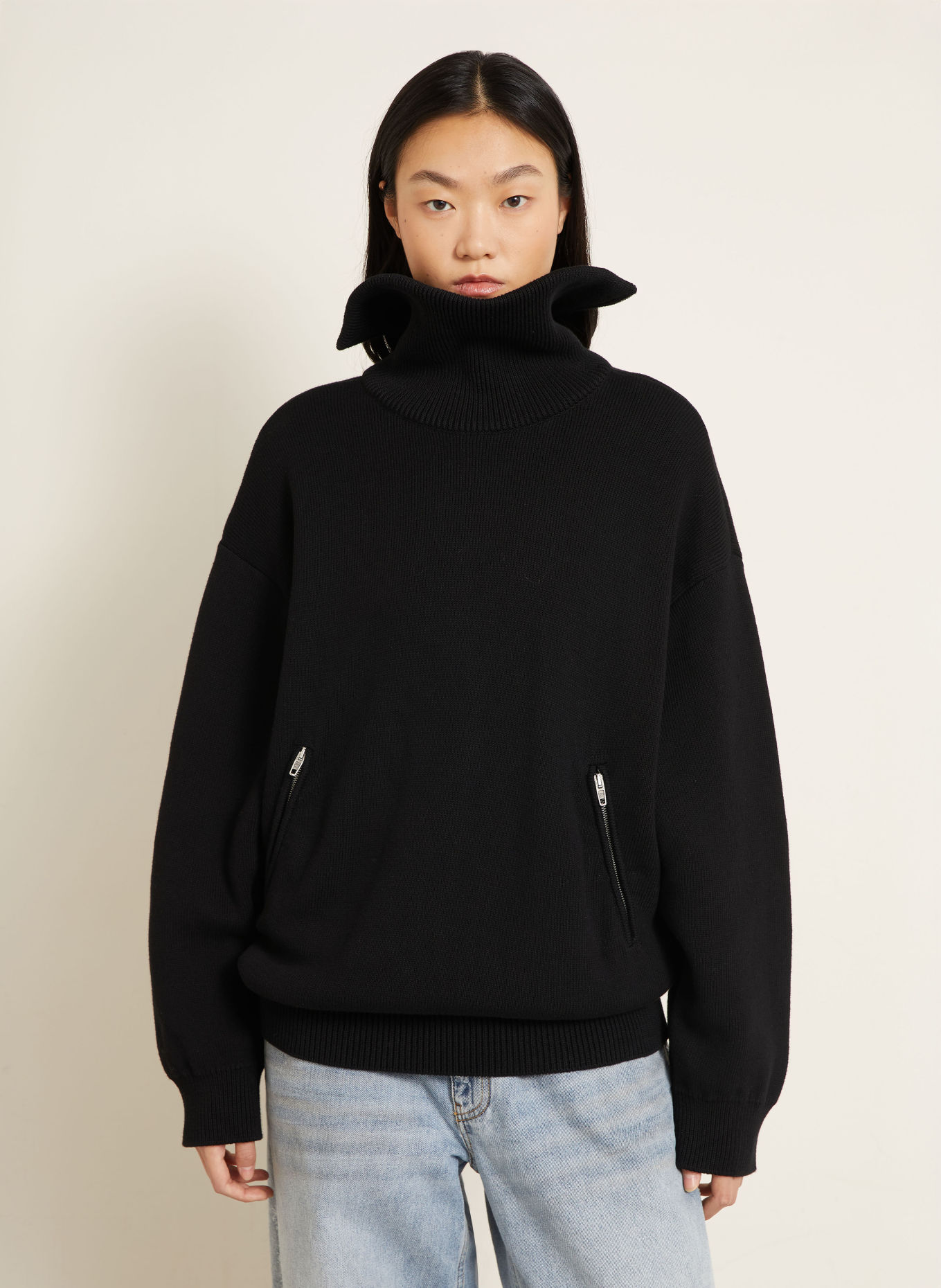 BALENCIAGA Pull col zippé BACK-TO-FRONT: NOIR