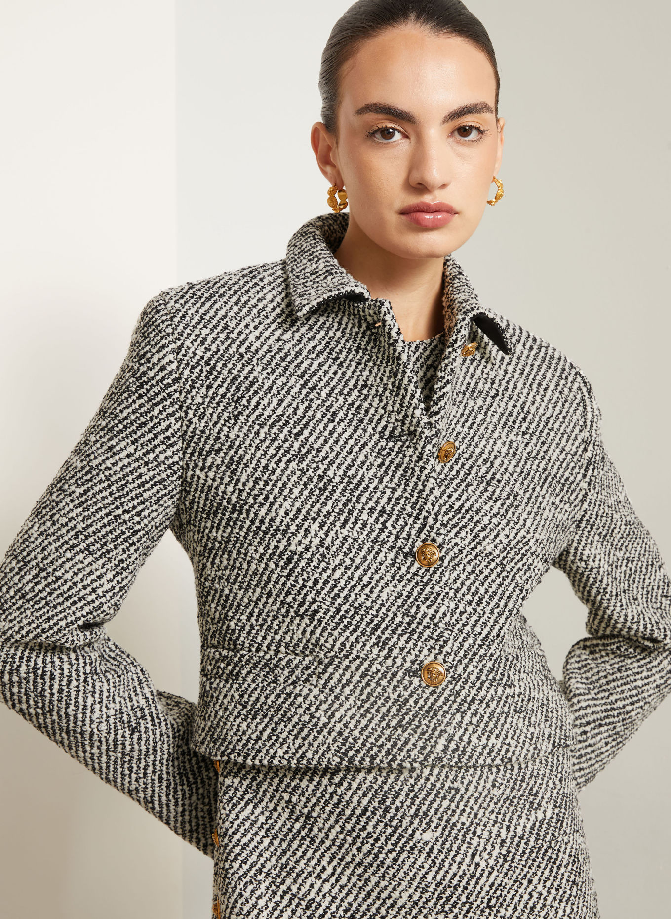 VERSACE Bouclé Blazer: BLACK / WHITE