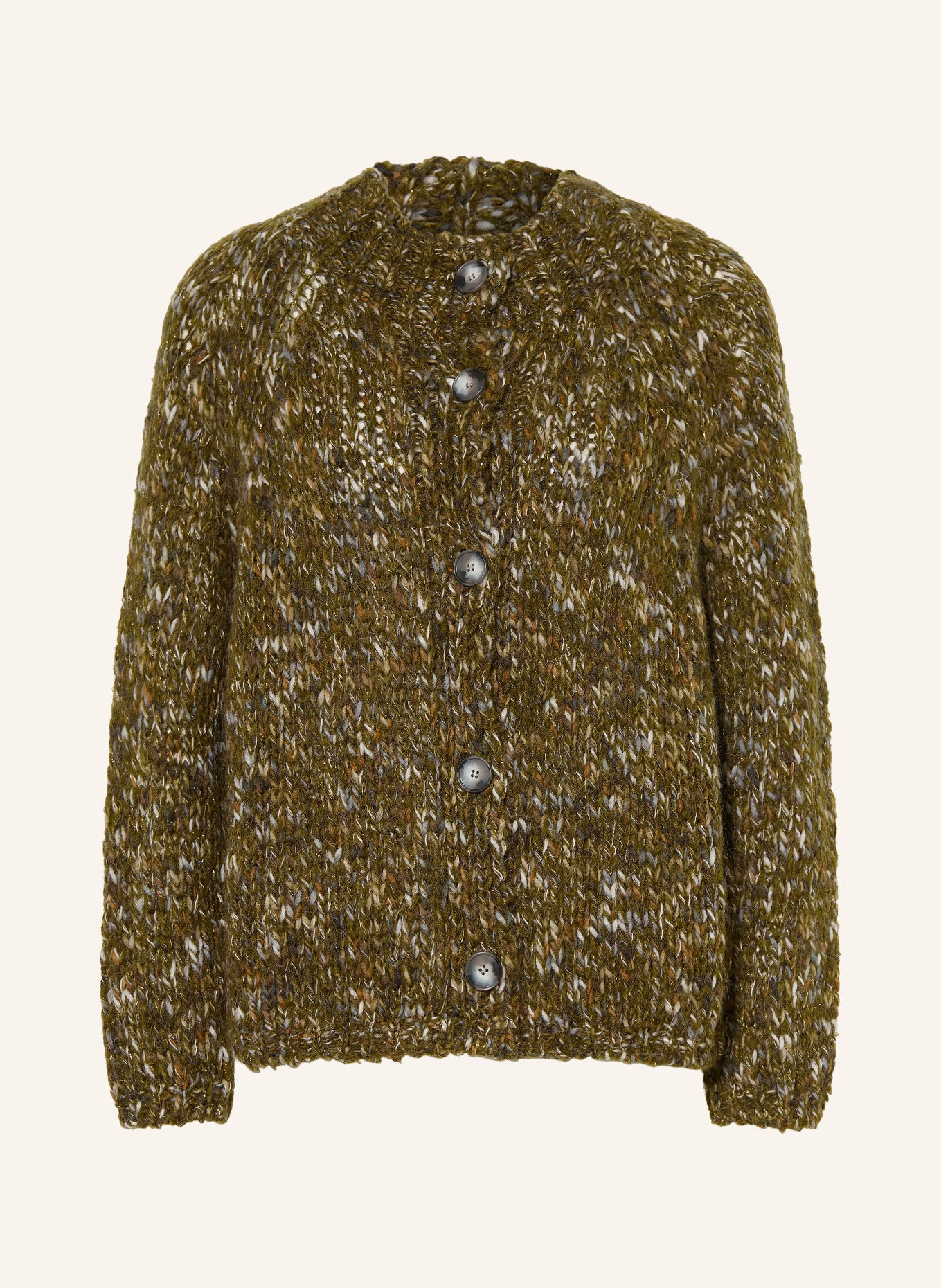 Rich & Royal Strickjacke mit Glitzergarn: KHAKI / ECRU / BLAUGRAU