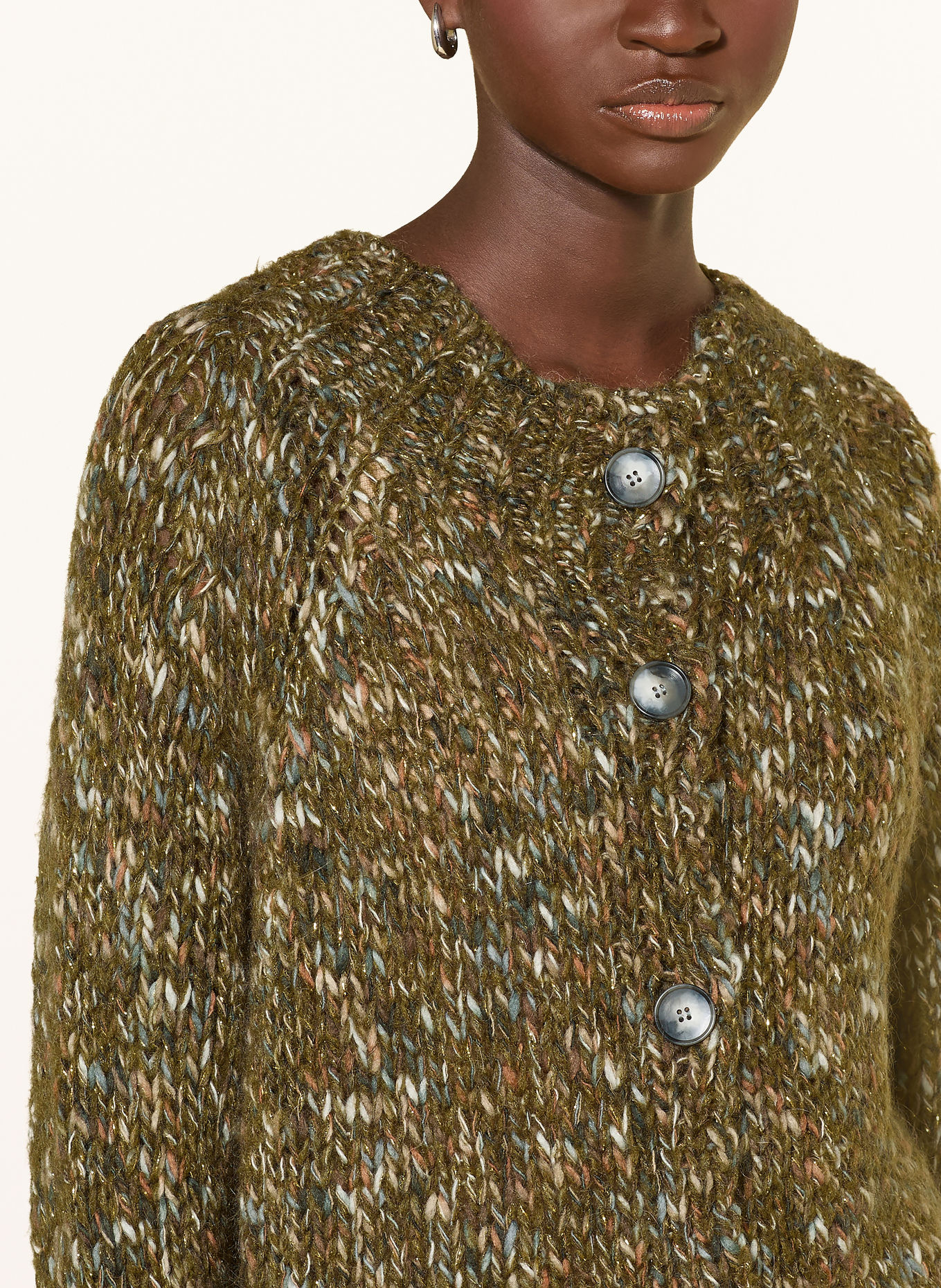 Rich & Royal Strickjacke mit Glitzergarn: KHAKI / ECRU / BLAUGRAU