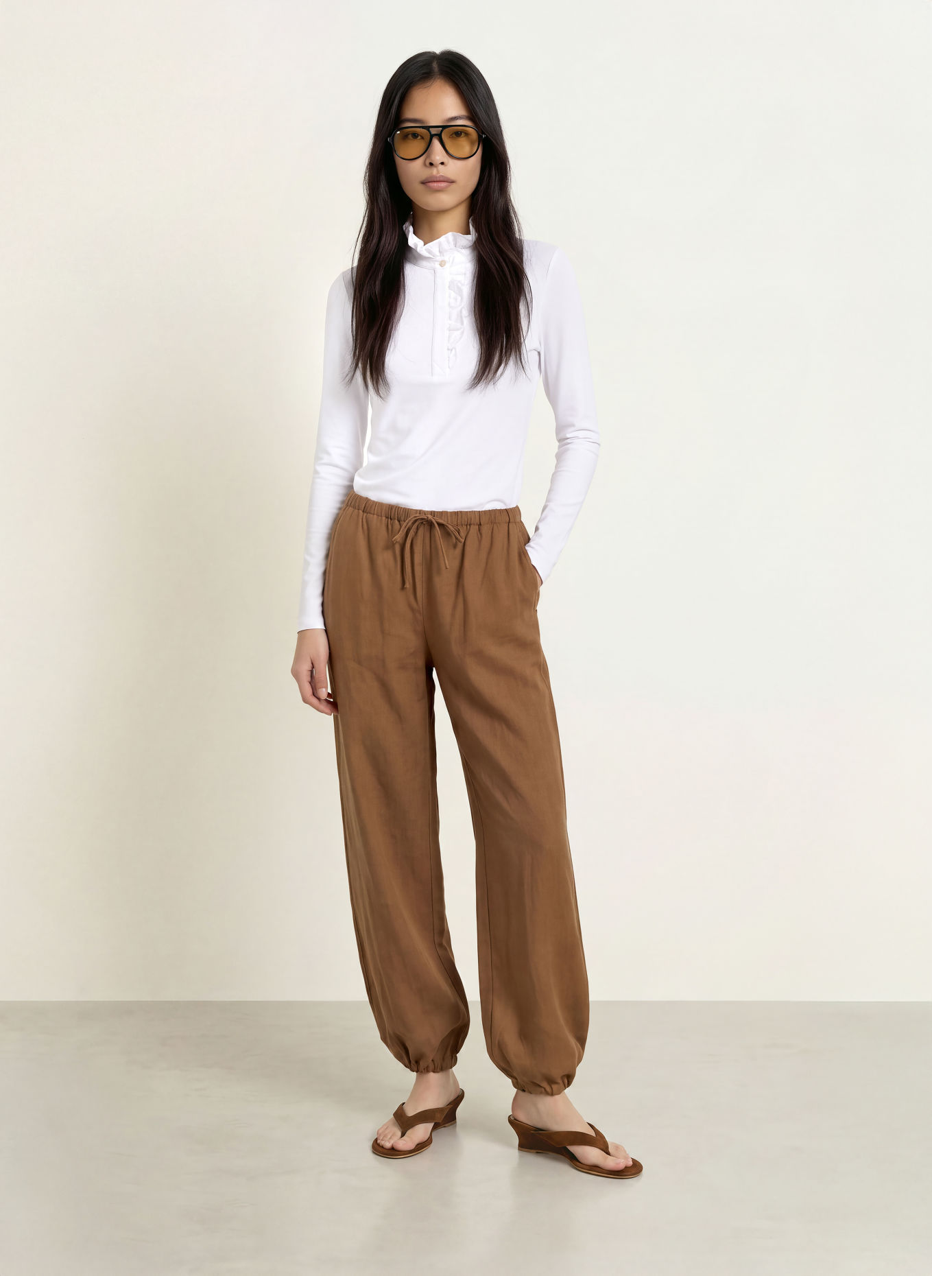 Rich & Royal Longsleeve mit Rüschen: WEISS