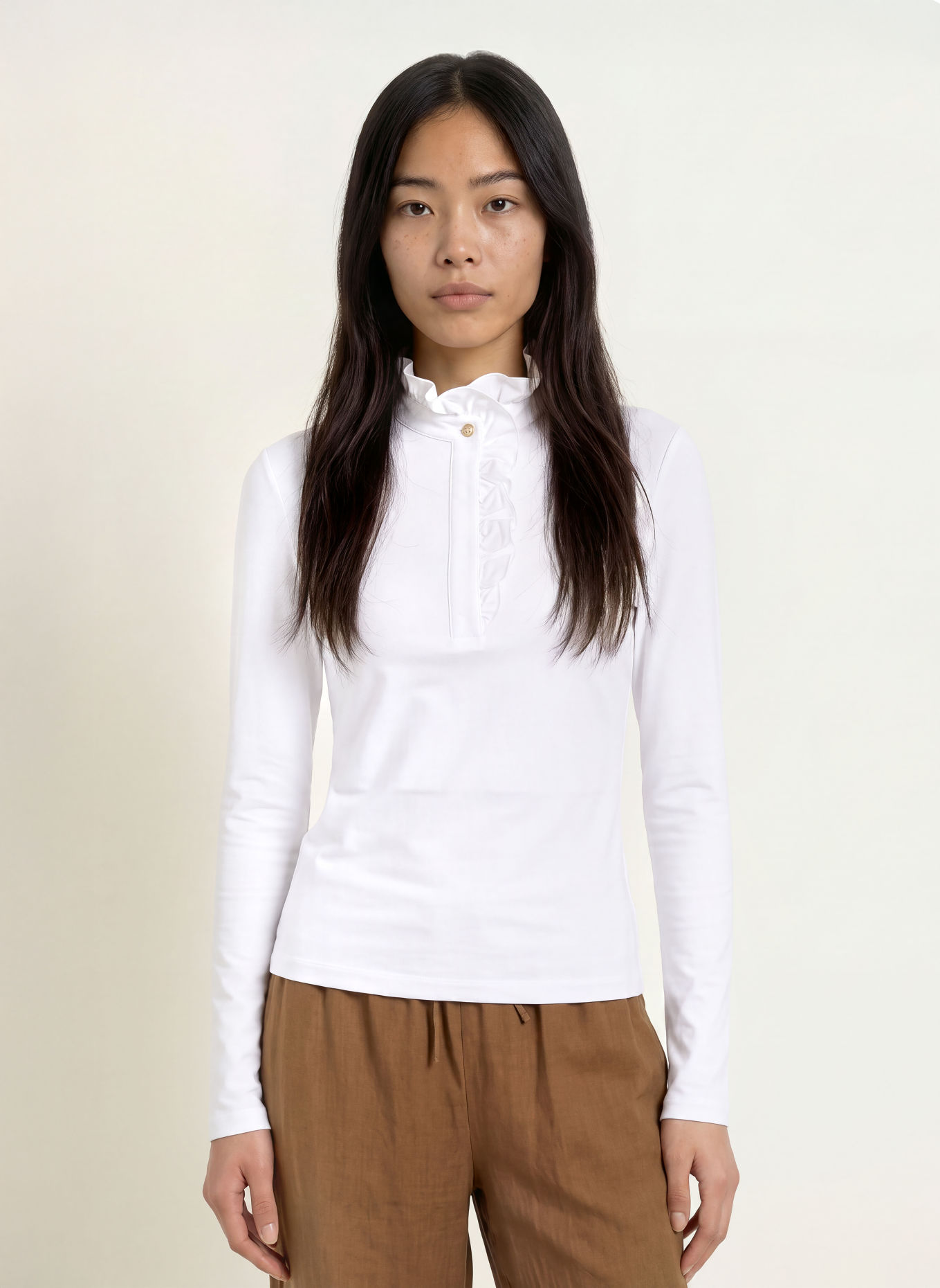 Rich & Royal Longsleeve mit Rüschen: WEISS
