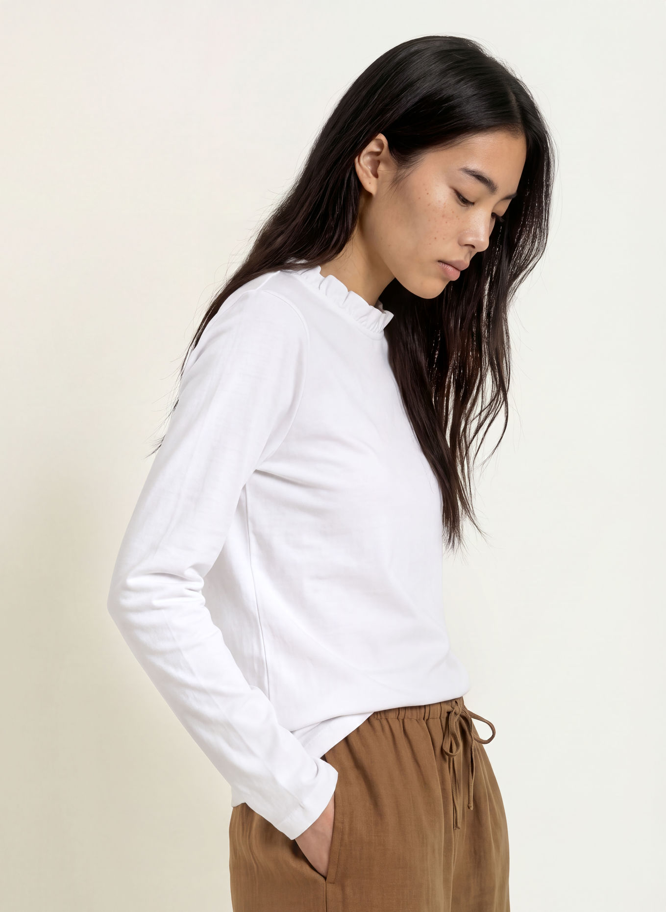 Rich & Royal Longsleeve mit Rüschen: WEISS